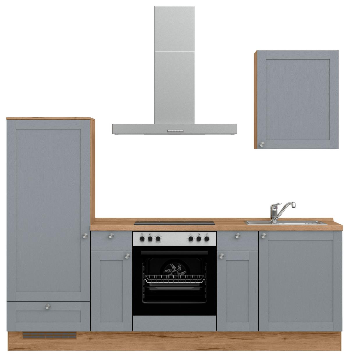 Küchenleerblock Frame Low o. Geräte Blaugrau - Edelstahlfarben/Eichefarben, MODERN, Holzwerkstoff/Metall (240cm) - Nobilia