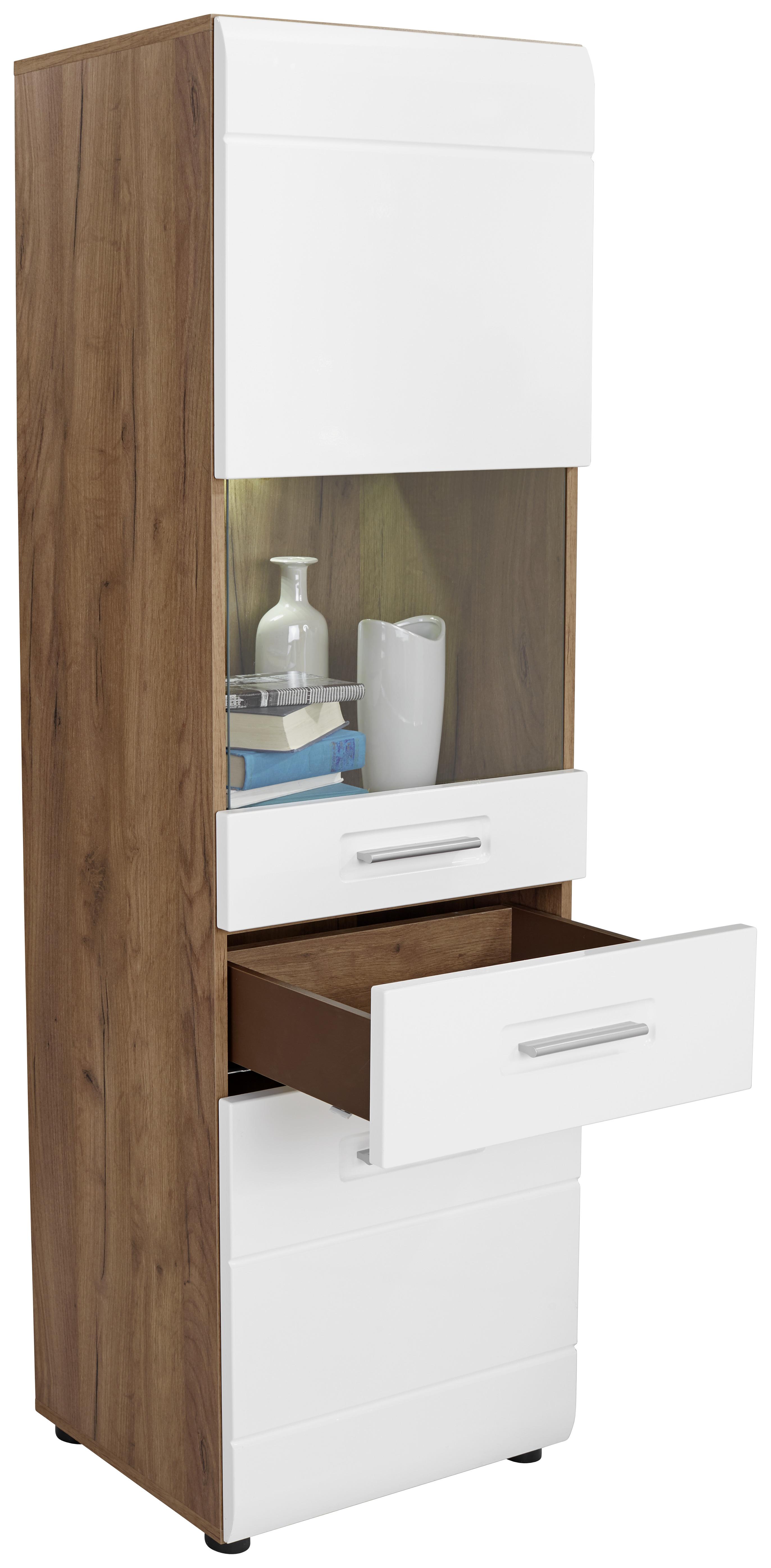 Vitrina Avensis New - bijela/boje hrasta, Konvencionalno, staklo/drvni materijal (50/160/37,1cm) - Modern Living