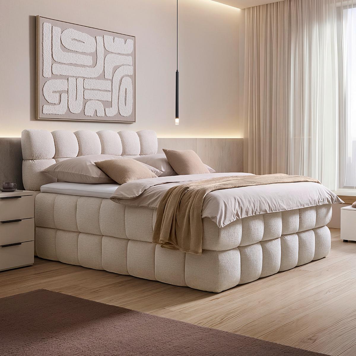Boxspringbett Bubble Box Creme Ca. 180x200cm - Creme/Schwarz, Konventionell, Holz/Textil (180/200cm) - Premium Living