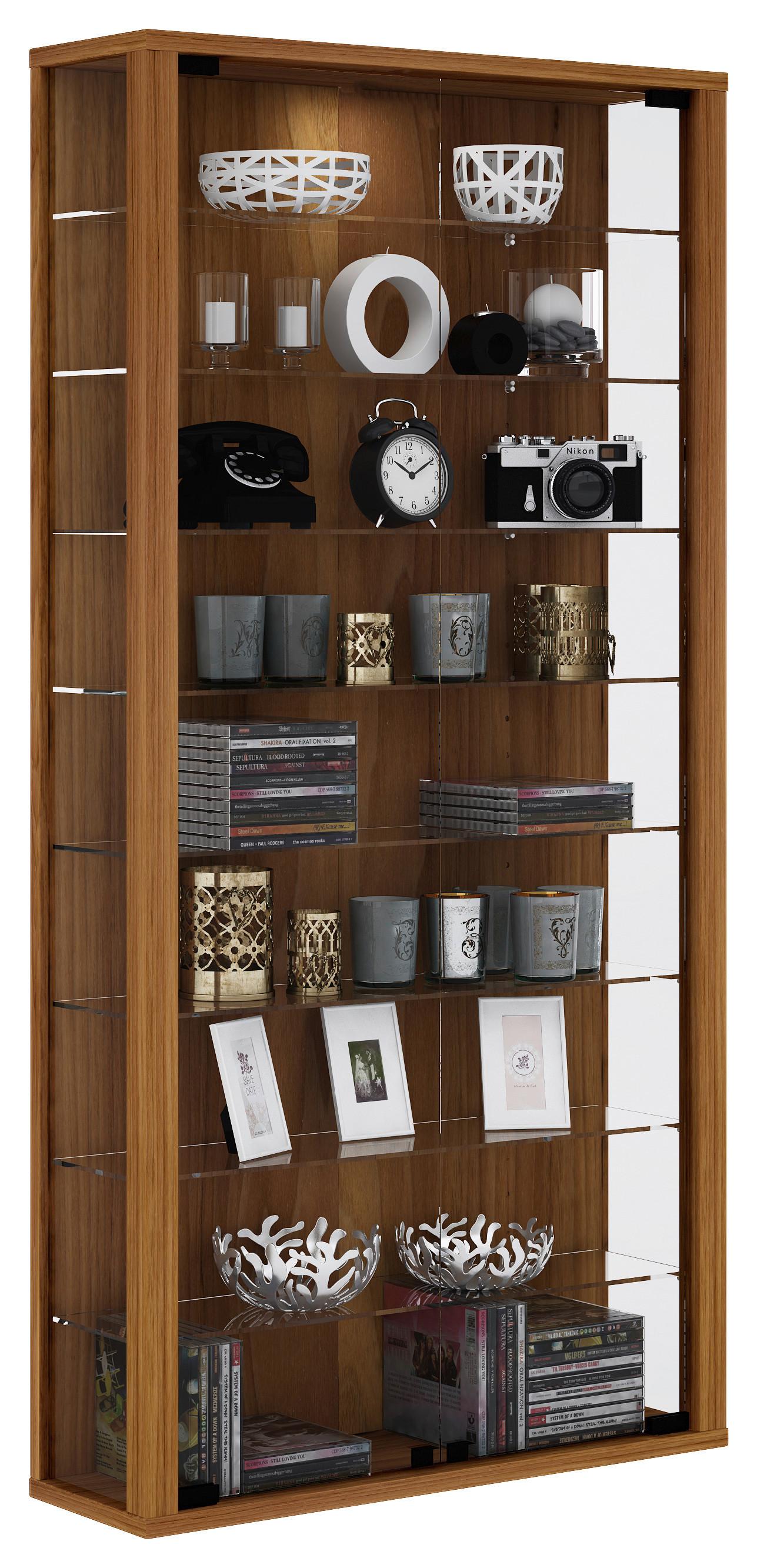 VITRINE VITROSA MAXI - Nussbaumfarben/Schwarz, Design, Glas/Holzwerkstoff (59/114/18cm) - MID.YOU