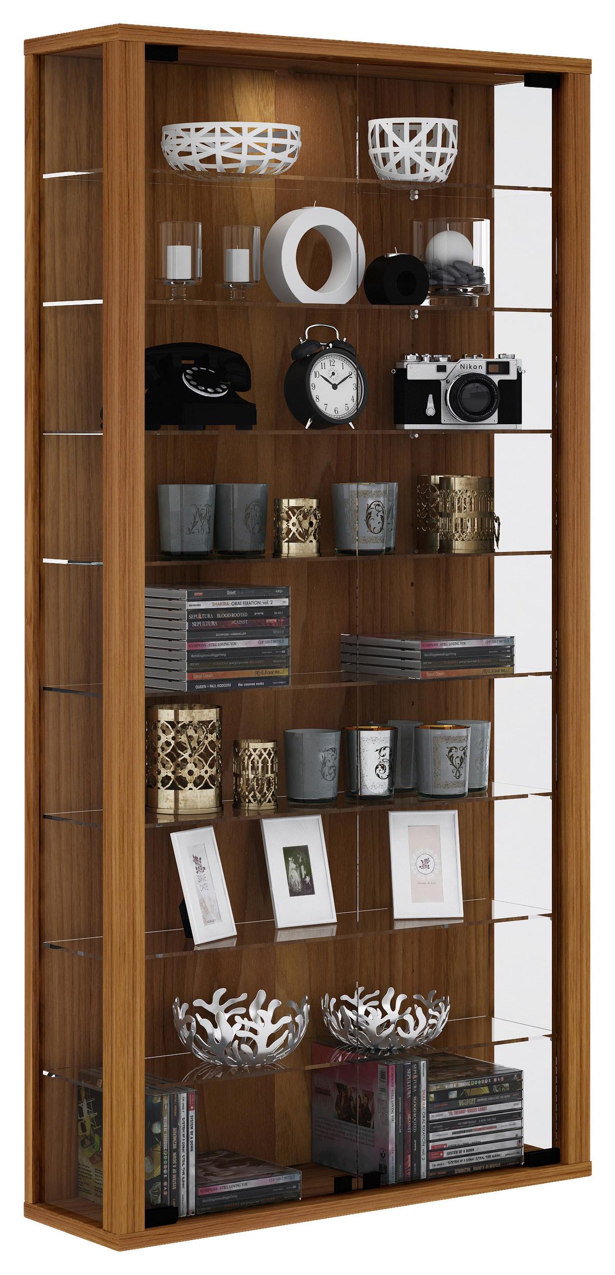 VITRINE VITROSA MAXI - Nussbaumfarben/Schwarz, Design, Glas/Holzwerkstoff (59/114/18cm) - MID.YOU