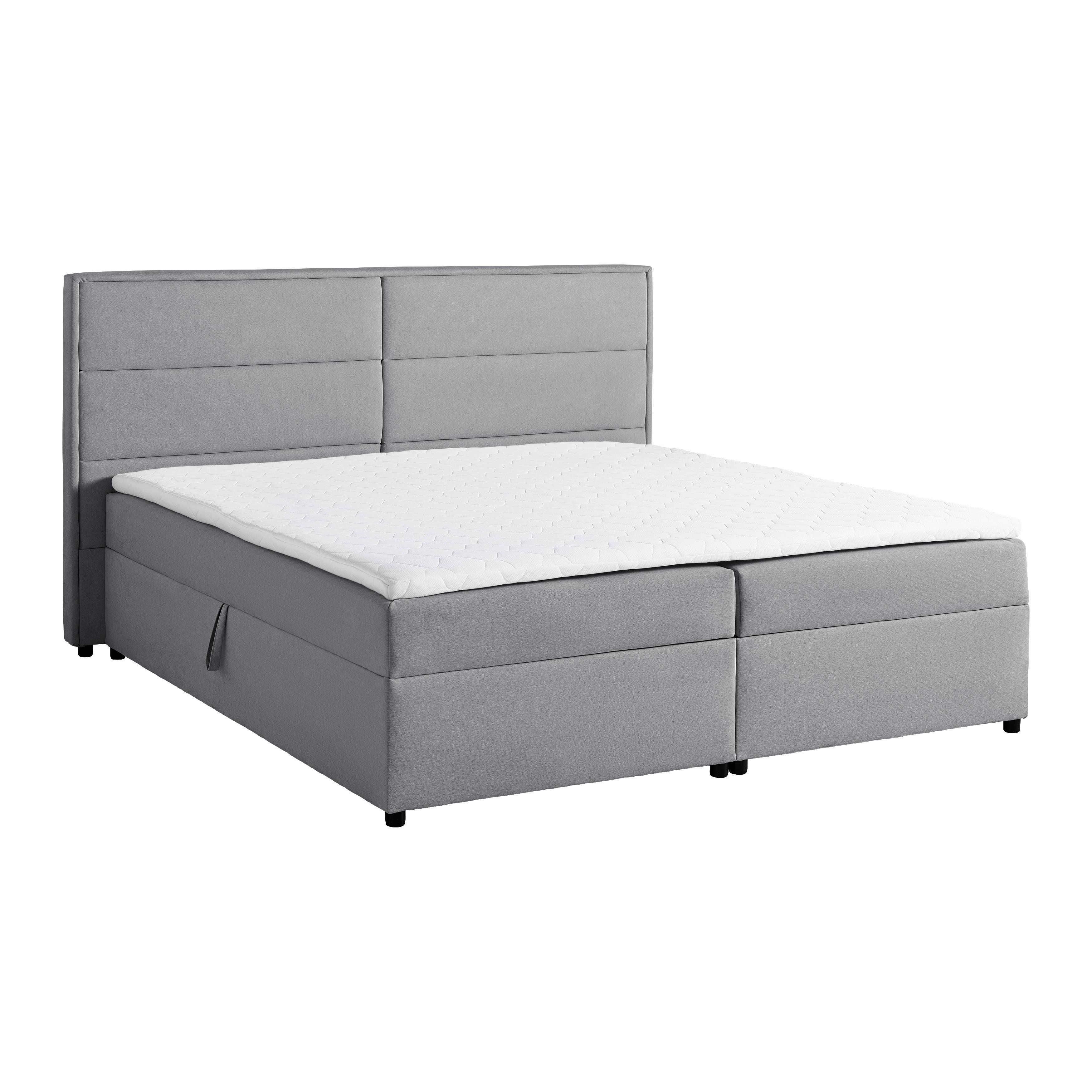 Postelja Boxspring Kiara, Siva, Z Nadvložkom, 180x200 - siva/črna, Moderno, kovina/tekstil (180/200cm) - Bessagi Home