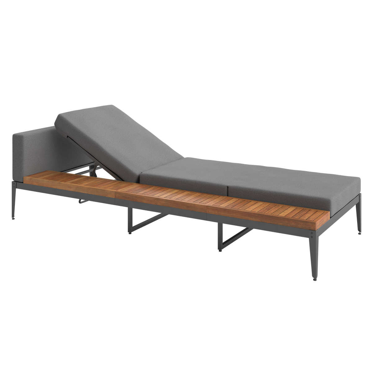 Gartenliege Flo in Grau/Teakfarben - Dunkelgrau/Grau, Modern, Holz/Metall (201/81/61,5cm) - Mömax