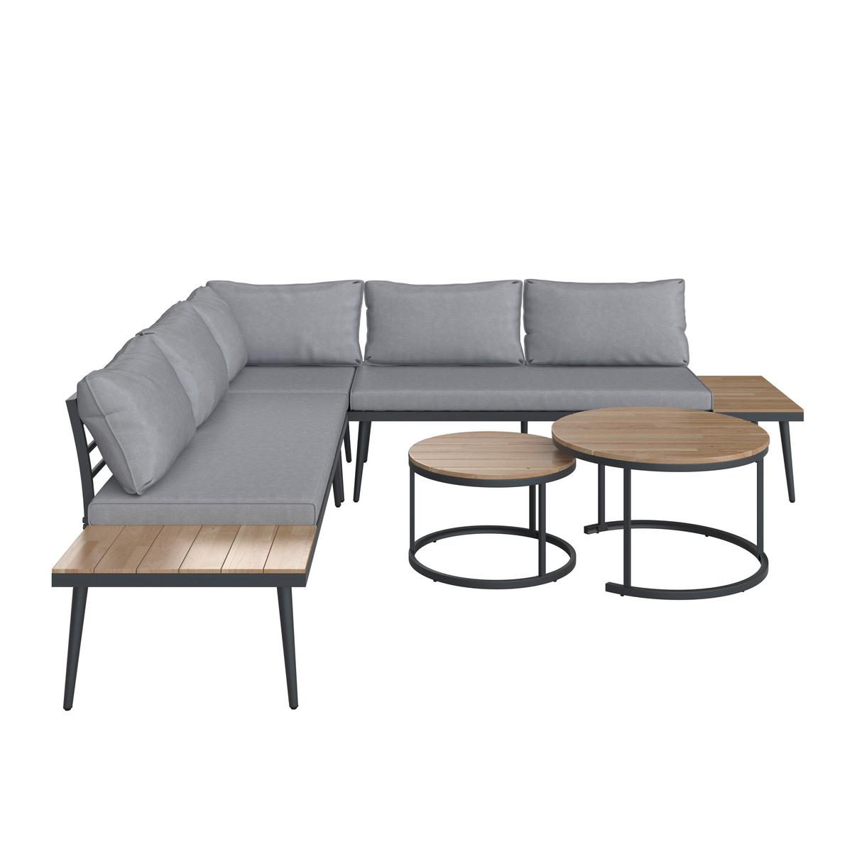 Loungegarnitur-Set Lorena Grau Akazie Metall/Outdoorstoff - Schwarz/Grau, MODERN, Holz/Textil (241/67/69cm) - Bessagi Garden