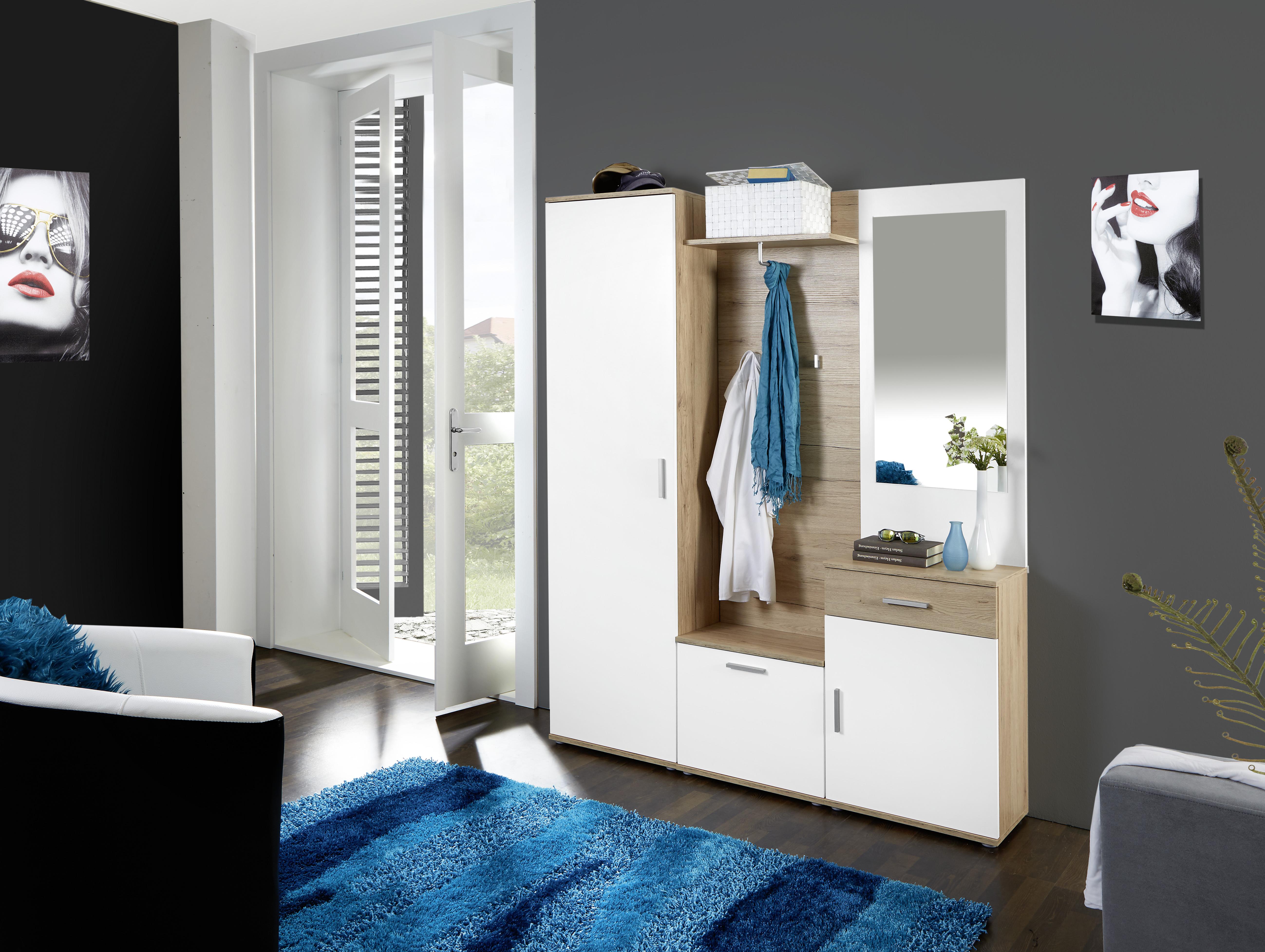 Predsoblje Mia - bijela/boje hrasta, Moderno, staklo/drvni materijal (150/190/29cm) - Modern Living