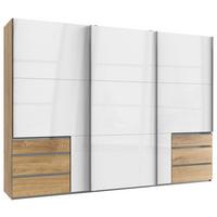 Schwebetürenschrank Level 36D Weiß/Eiche ca. 300x216x65 cm - Chromfarben/Weiß Hochglanz, MODERN, Holzwerkstoff/Metall (300/216/65cm) - MID.YOU