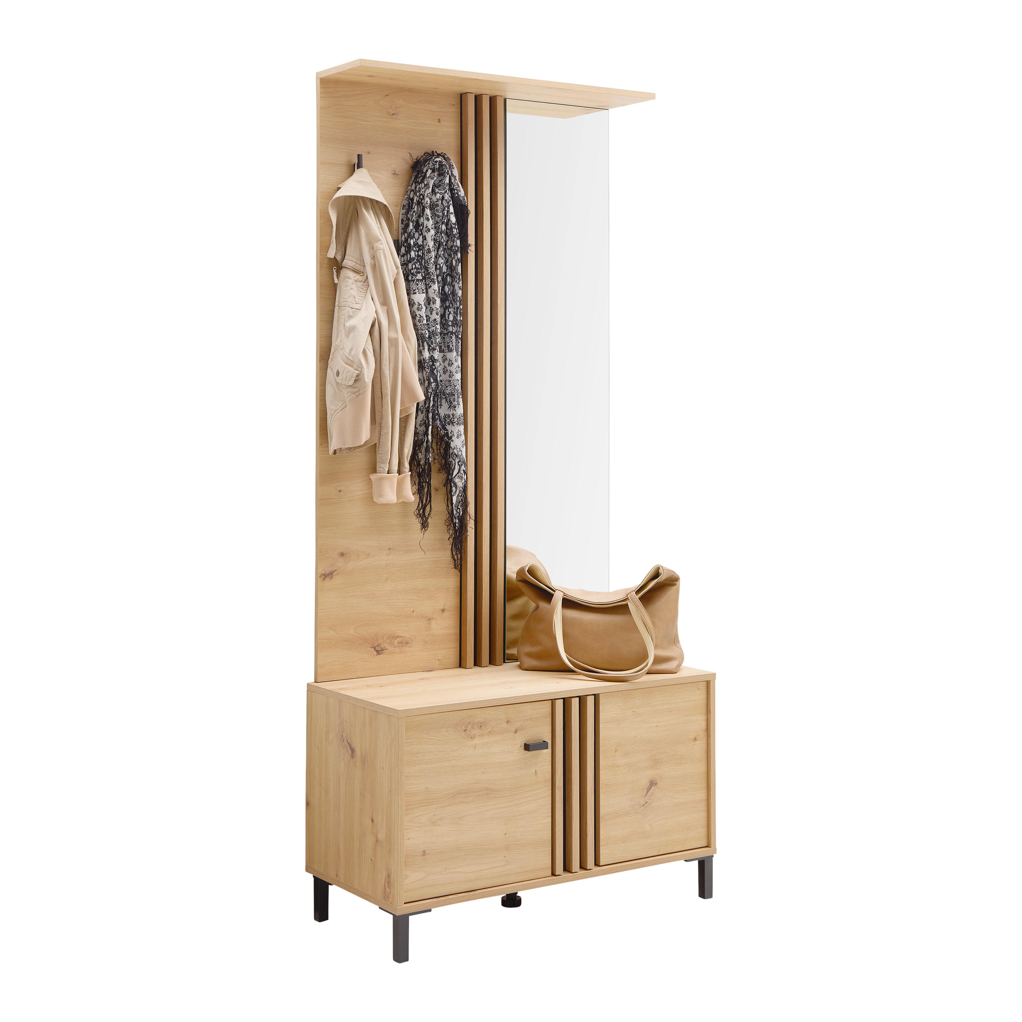 Garderobe Laval Schwarz/Eiche - Schwarz/Eiche Artisan, MODERN, Glas/Holzwerkstoff (87/190/40cm) - Mömax