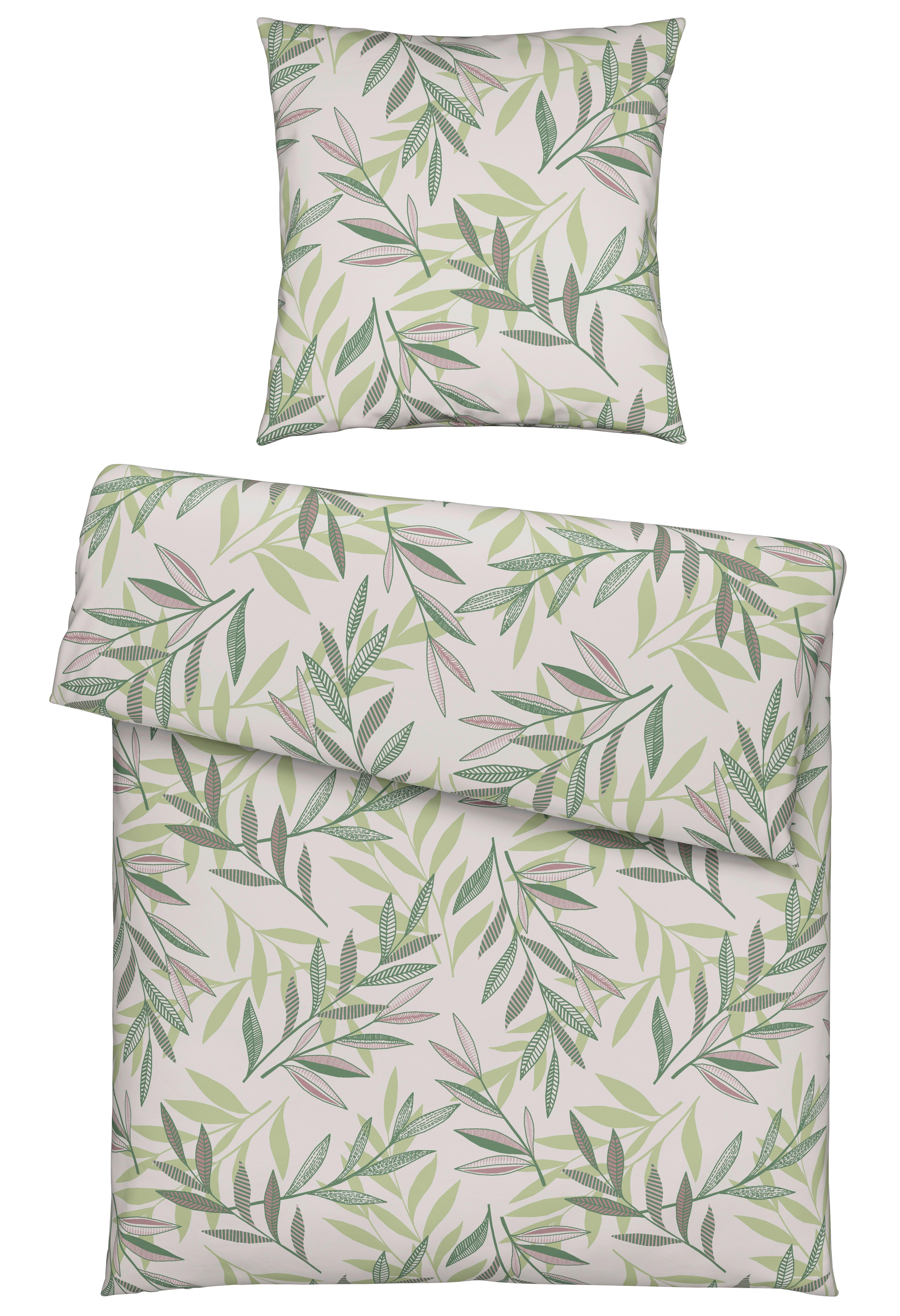 Bettwäsche Stitched Leaves Grün/Beige ca. 135x200cm - Beige/Grün, Textil (135/200cm) - Modern Living