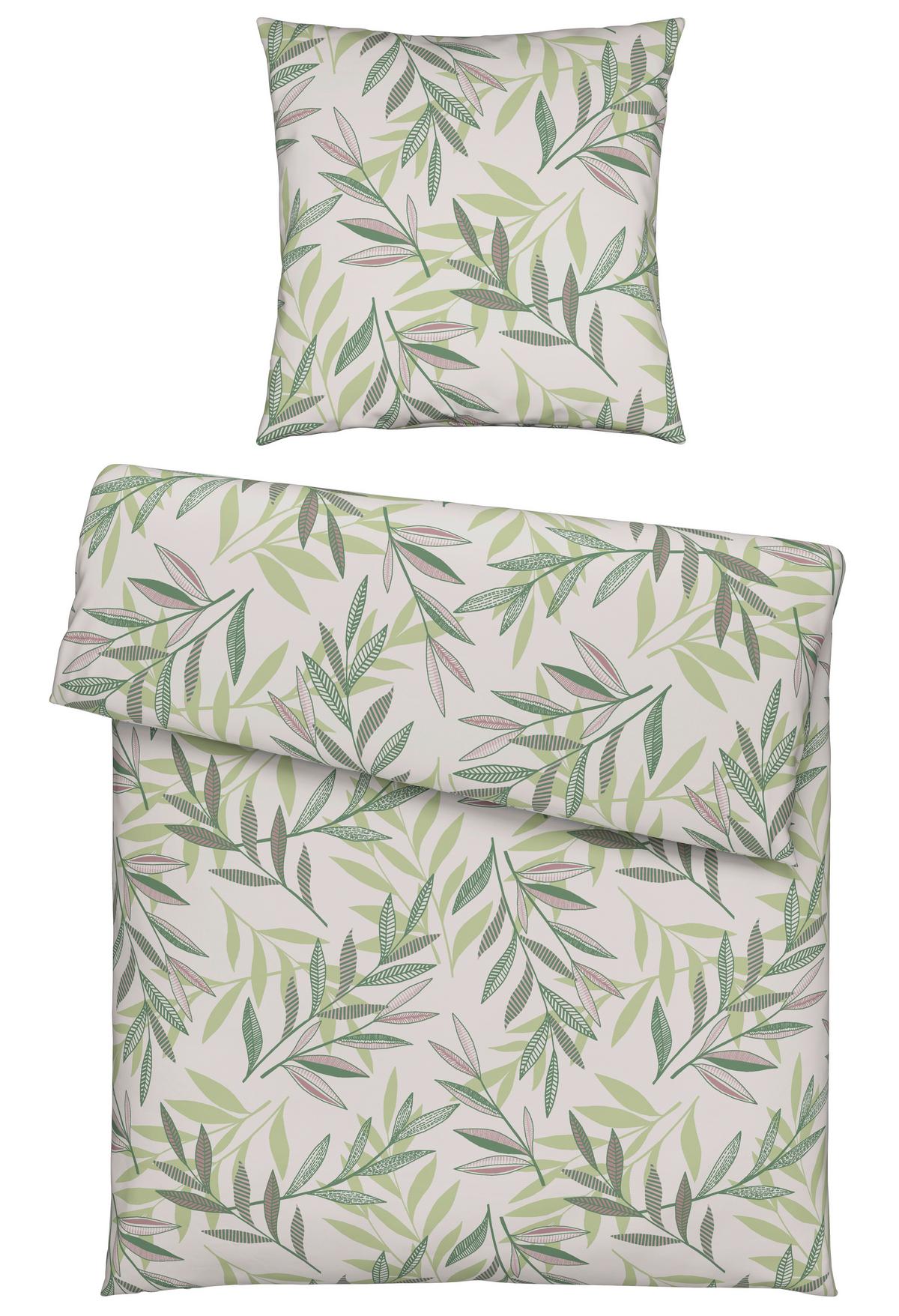 Bettwäsche Stitched Leaves Grün/Beige ca. 135x200cm - Beige/Grün, Textil (135/200cm) - Modern Living
