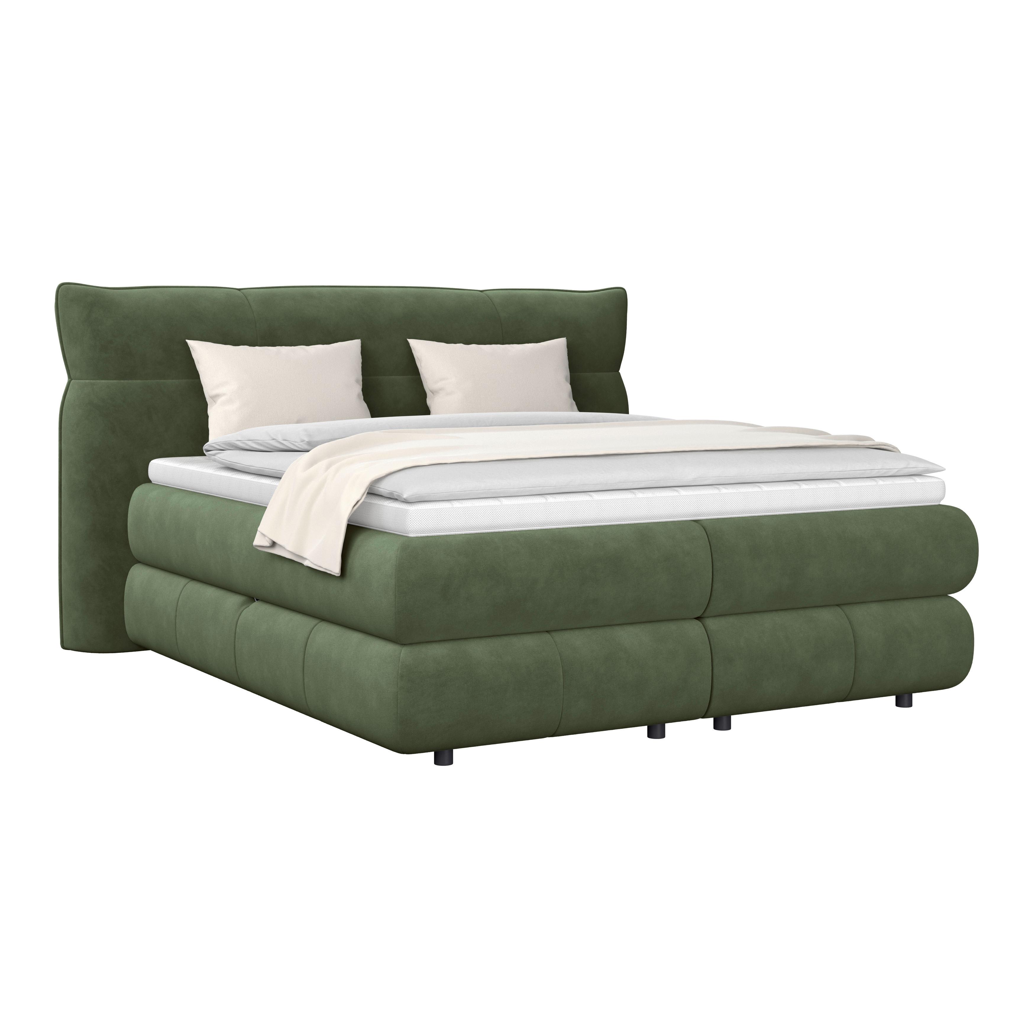 Boxspring Krevet Carmelo - tamno zelena/crna, Trend, tekstil/plastika (180/200cm) - Premium Living