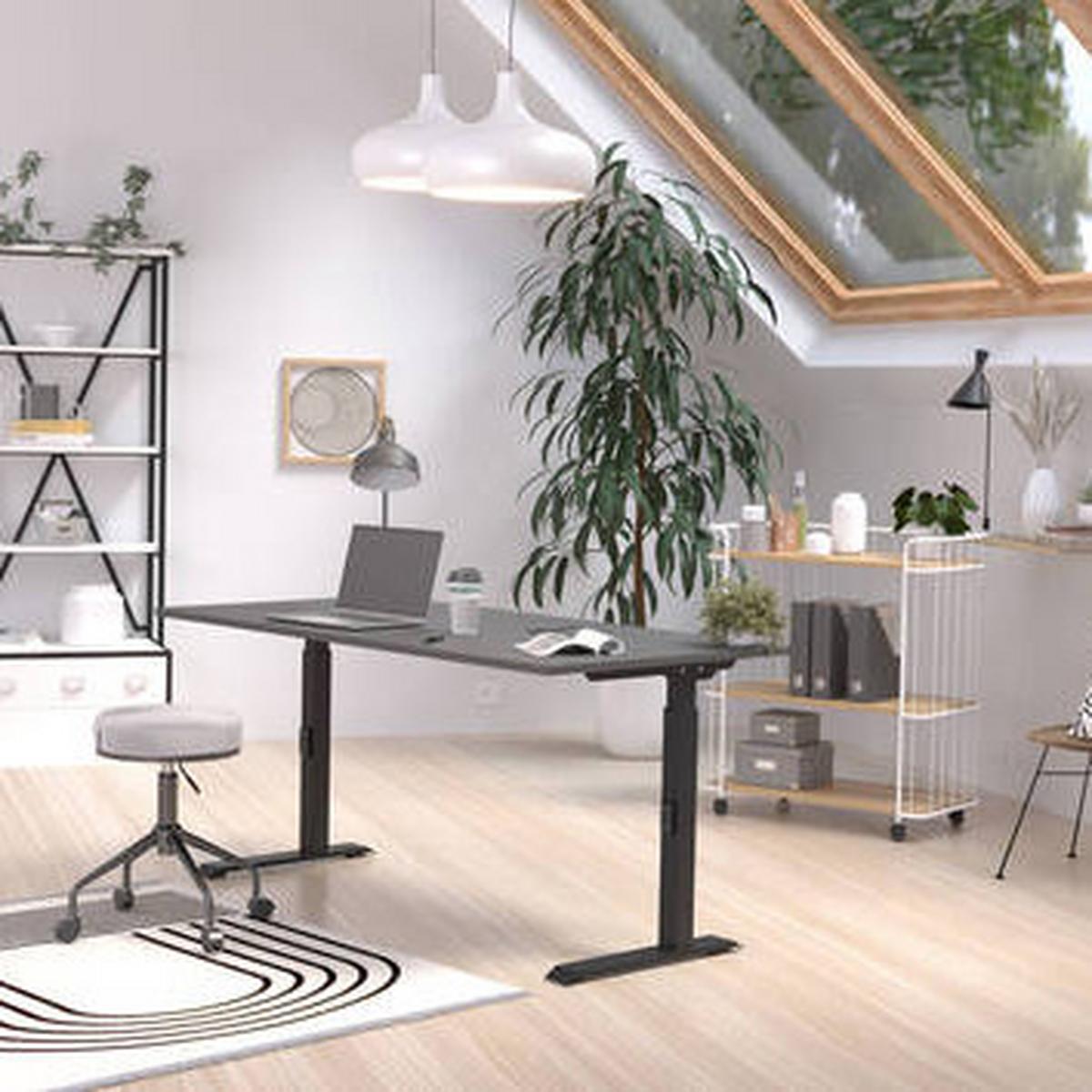Schreibtisch Ribera in Schwarz/Graphitfarben - Graphitfarben/Schwarz, Modern, Holzwerkstoff/Metall (160/68-91/80cm) - Premium Living