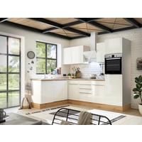 Eckküche Marleen mit Geräten Weiß/Eiche ca. 280x170 cm - Weiß Hochglanz/Alufarben, LIFESTYLE, Holzwerkstoff/Kunststoff (280/170cm) - Respekta