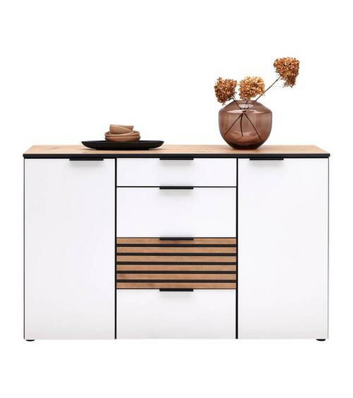 Komoda Leo -Exklusiv- - črna/bela, Konvencionalno, kovina/umetna masa (135/84/41cm) - Premium Living