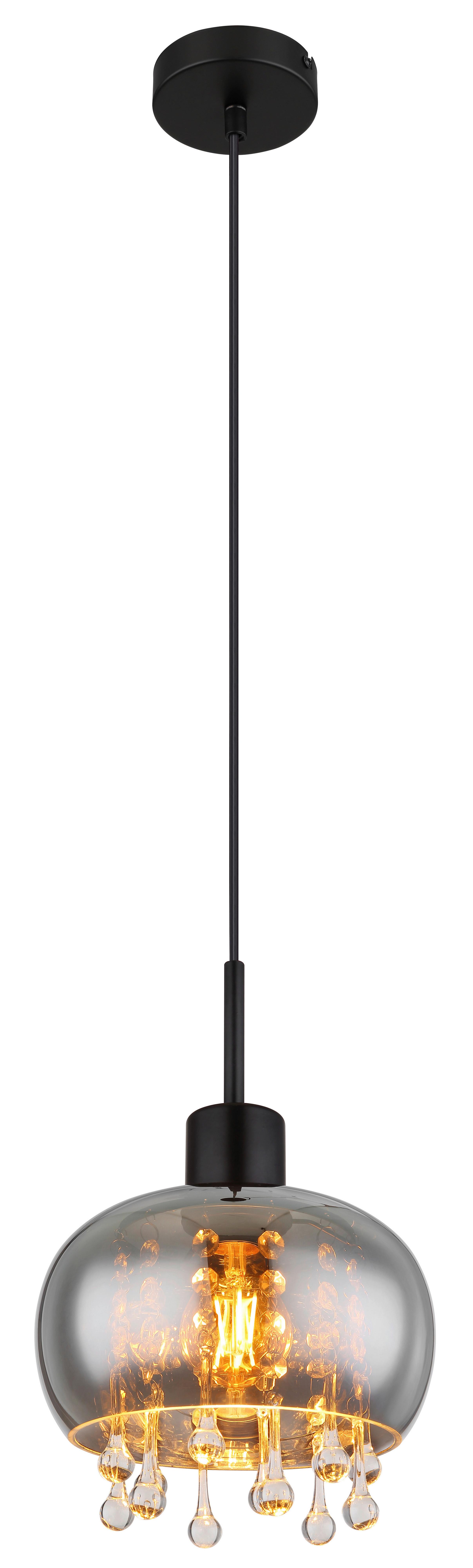 Hängeleuchte Corry Grau/Schwarz max. 6 Watt - Klar/Schwarz, Trend, Glas/Textil (21/120cm) - Globo