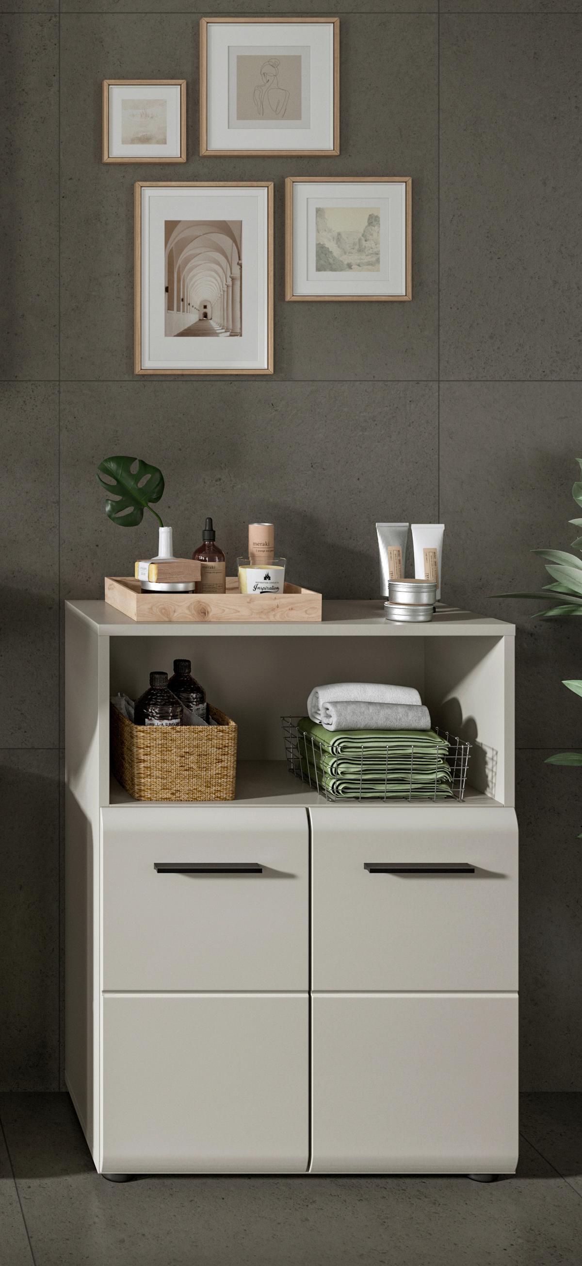Midischrank Ice Kaschmir - Kaschmir/Schwarz, Trend, Holzwerkstoff/Kunststoff (60/80/30cm) - MID.YOU