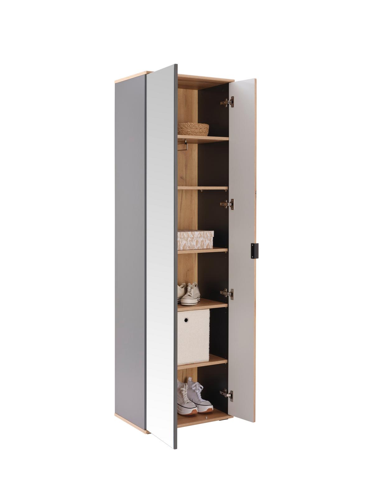 Dulap pentru hol CLEVER - culoare lemn stejar/antracit, Modern, sticlă/material pe bază de lemn (55,5/193/38cm) - Modern Living