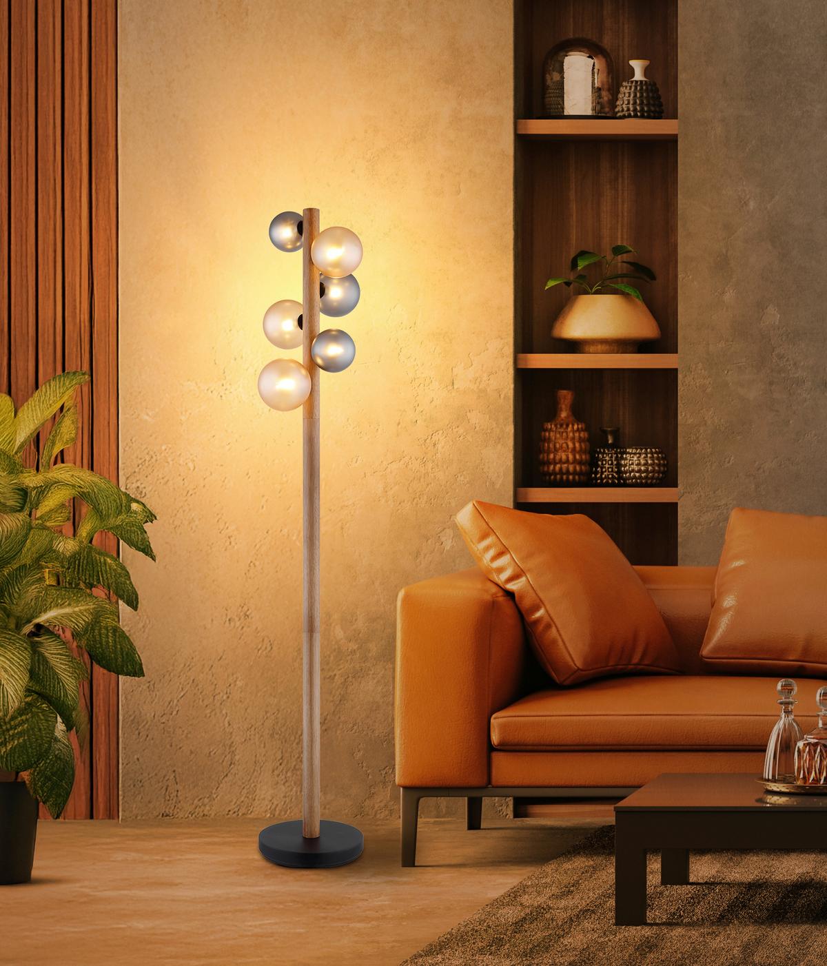 Podna Svjetiljka Riha - narančasta/tamno smeđa, Basics, staklo/drvo (29/150cm) - Globo