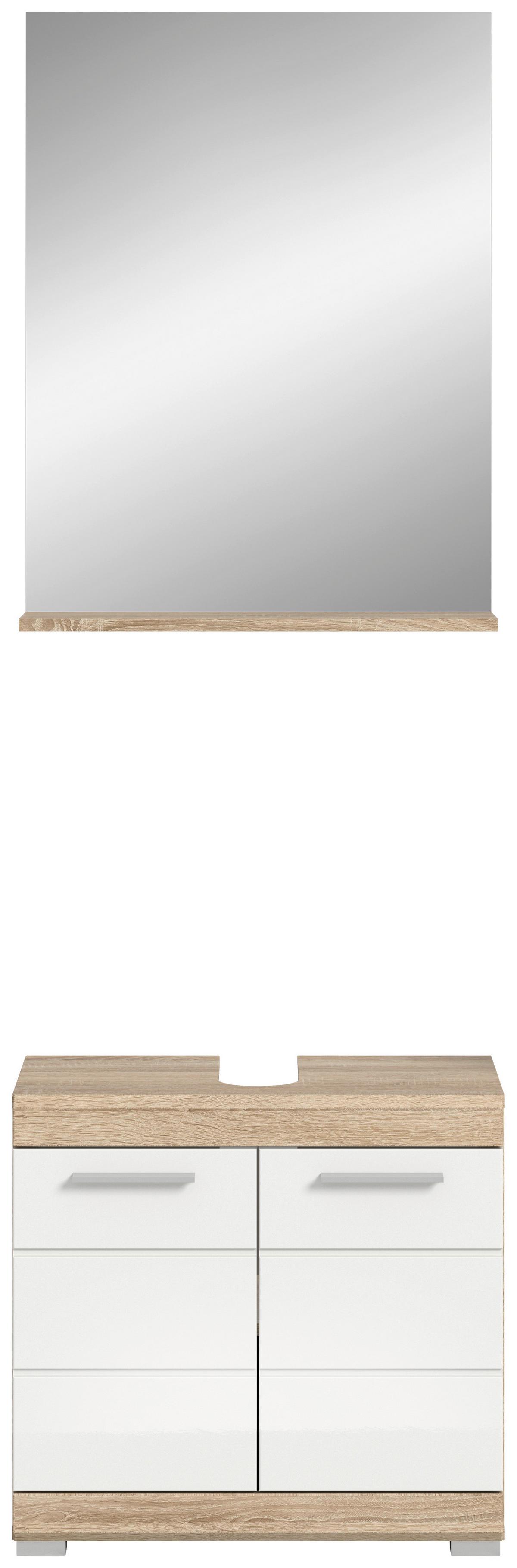 Badezimmer Lambada 2-tlg. ca. 60 cm Eiche/Weiß - Weiß Hochglanz/Silberfarben, MODERN, Glas/Holzwerkstoff (60cm) - MID.YOU