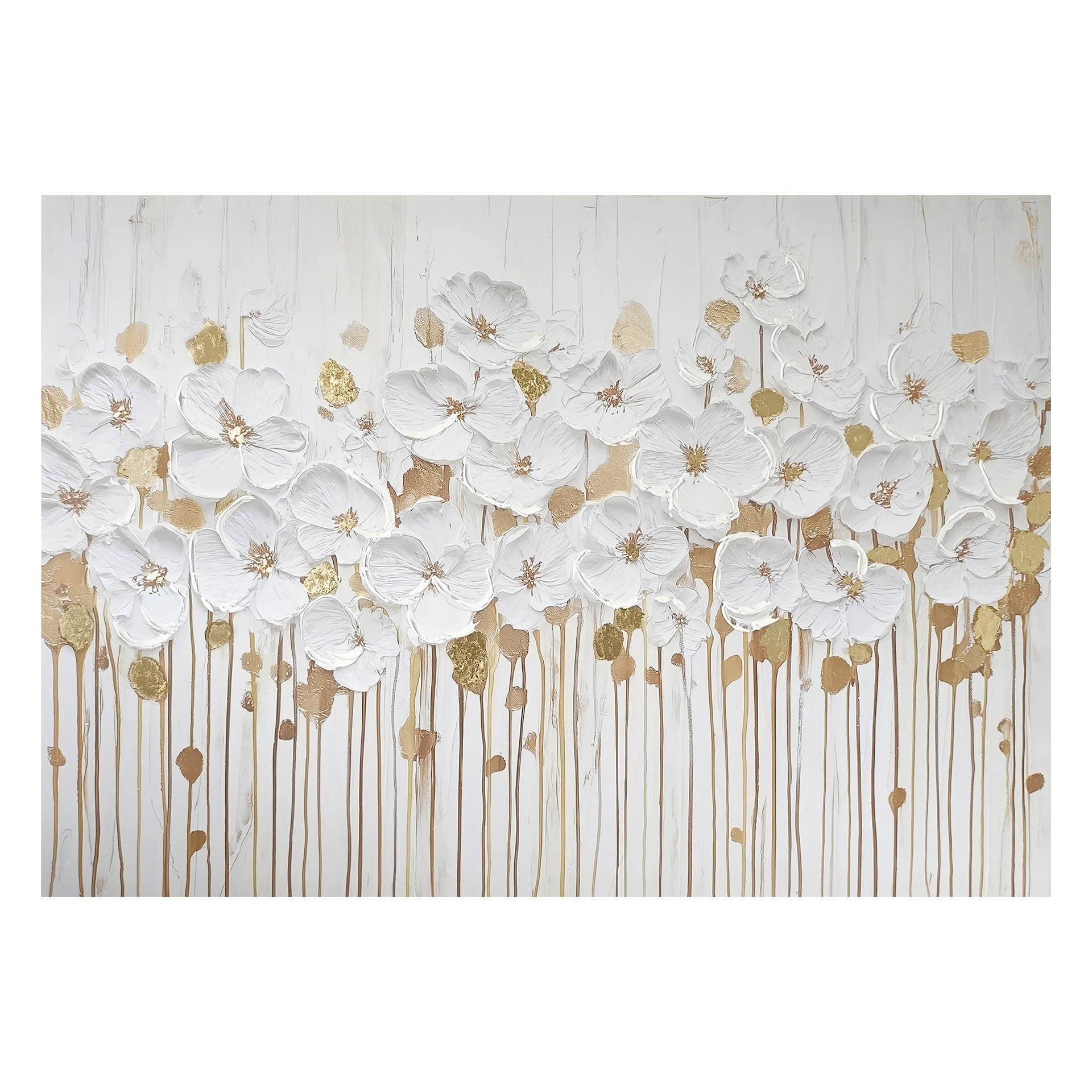 Leinwandbild HP054 Luxe Flora Weiß/Goldfarben ca. 70x100cm - Goldfarben/Weiß, Basics, Holz/Textil (70/100cm)