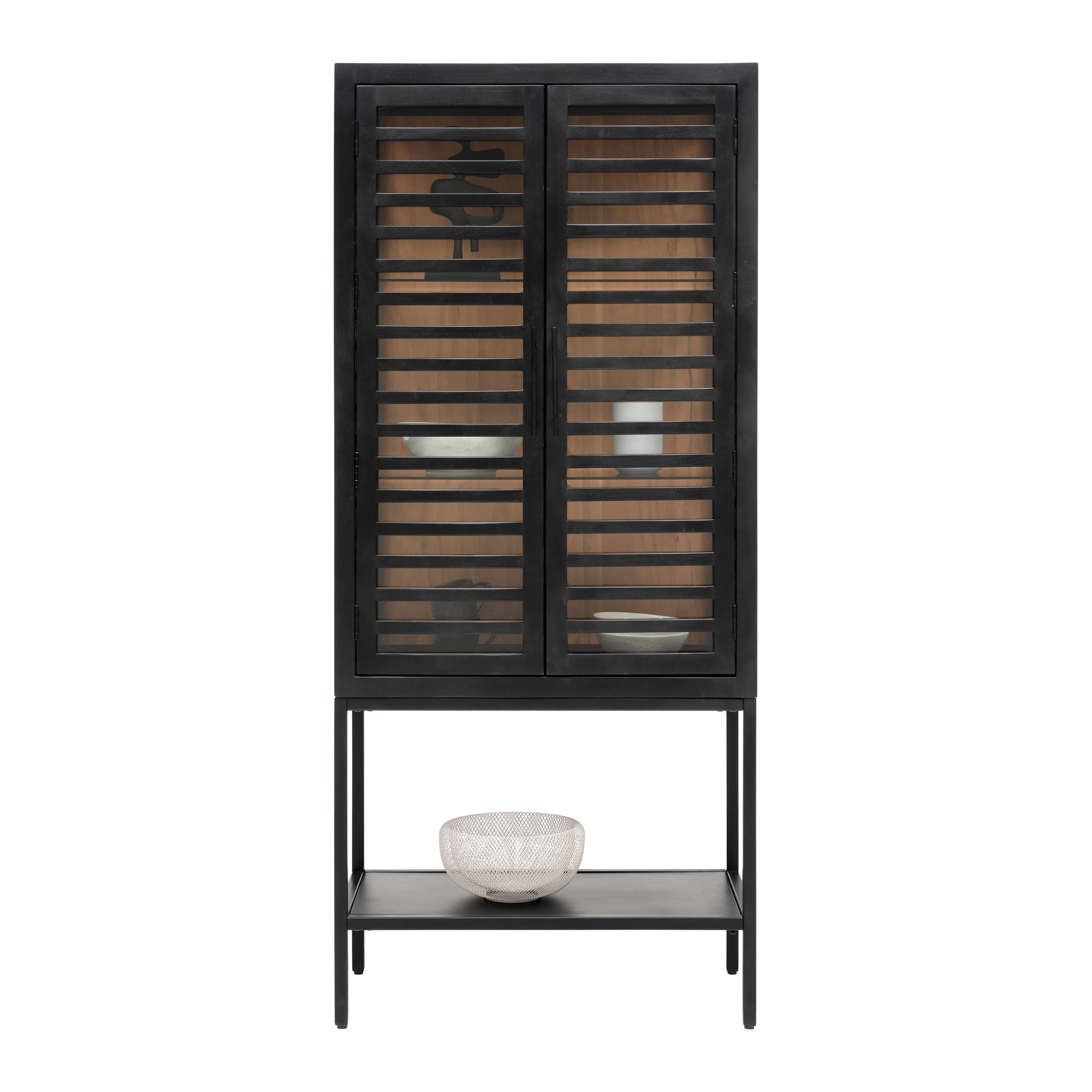 Glasvitrine Showcase in Schwarz aus Akazienholz - Schwarz, MODERN, Glas/Holz (80/180/43cm) - Premium Living