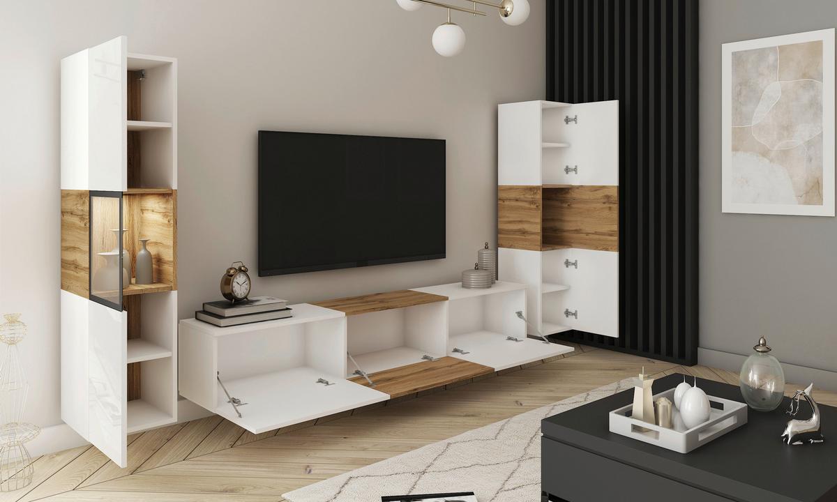 Dnevni Regal Berlin Iii, Barva Hrasta, Osvetlitev, 3-Delni - hrast wotan/siva, Design, steklo/leseni material (240/130/31cm) - MID.YOU