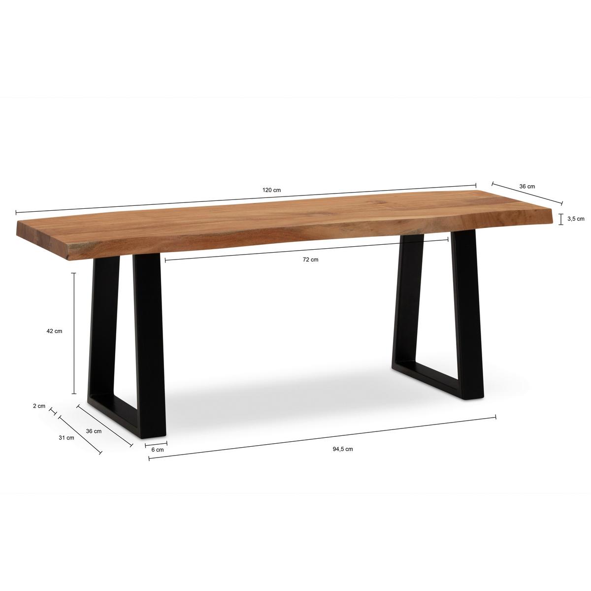 GARDEROBENBANK GARDEROBENBANK - Hellbraun/Schwarz, Design, Holz/Metall (120/40/45,5cm) - MID.YOU