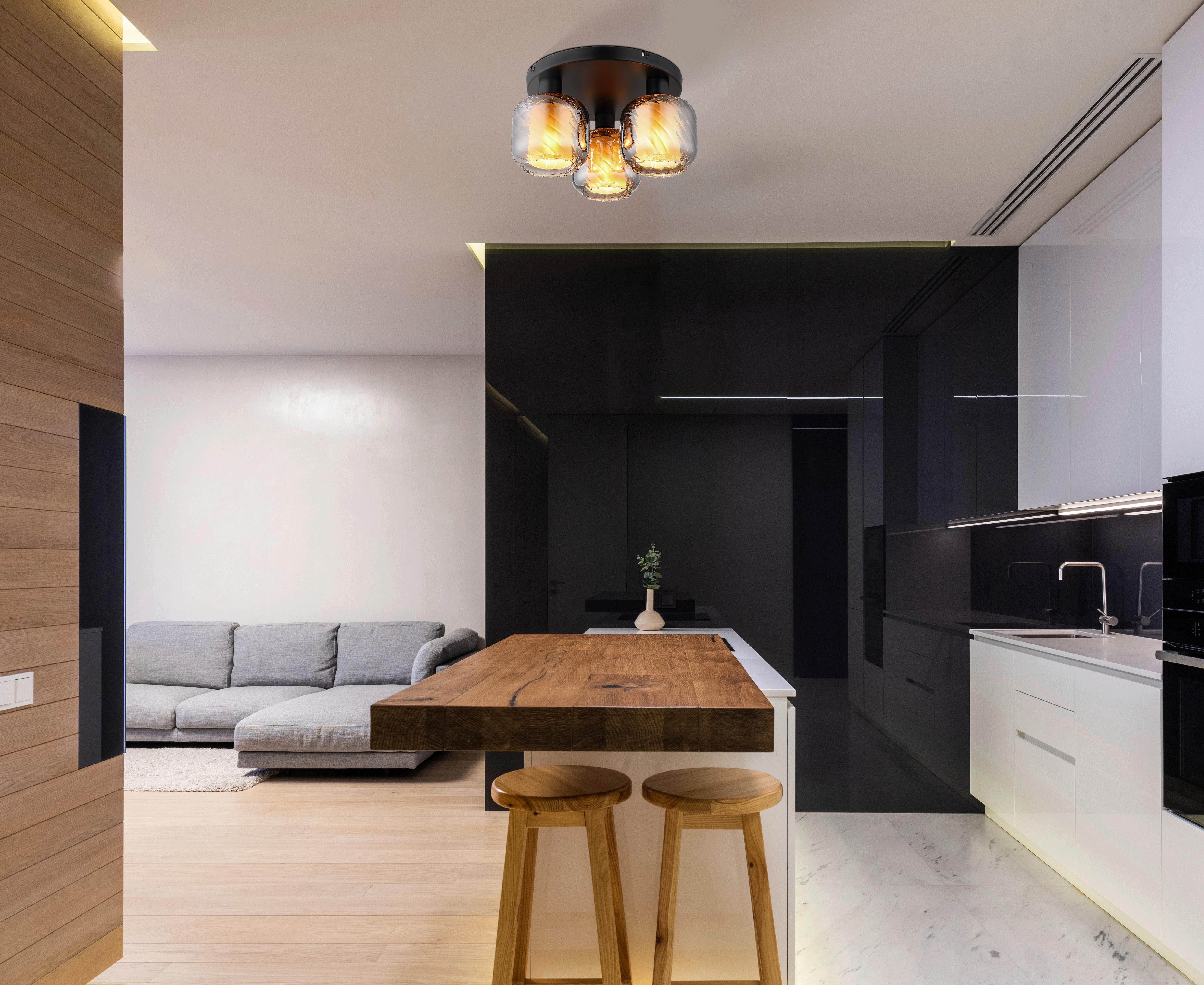 DECKENLEUCHTE 15754-3D  XIA - Opal/Schwarz, Design, Glas/Metall (37/19cm) - Globo