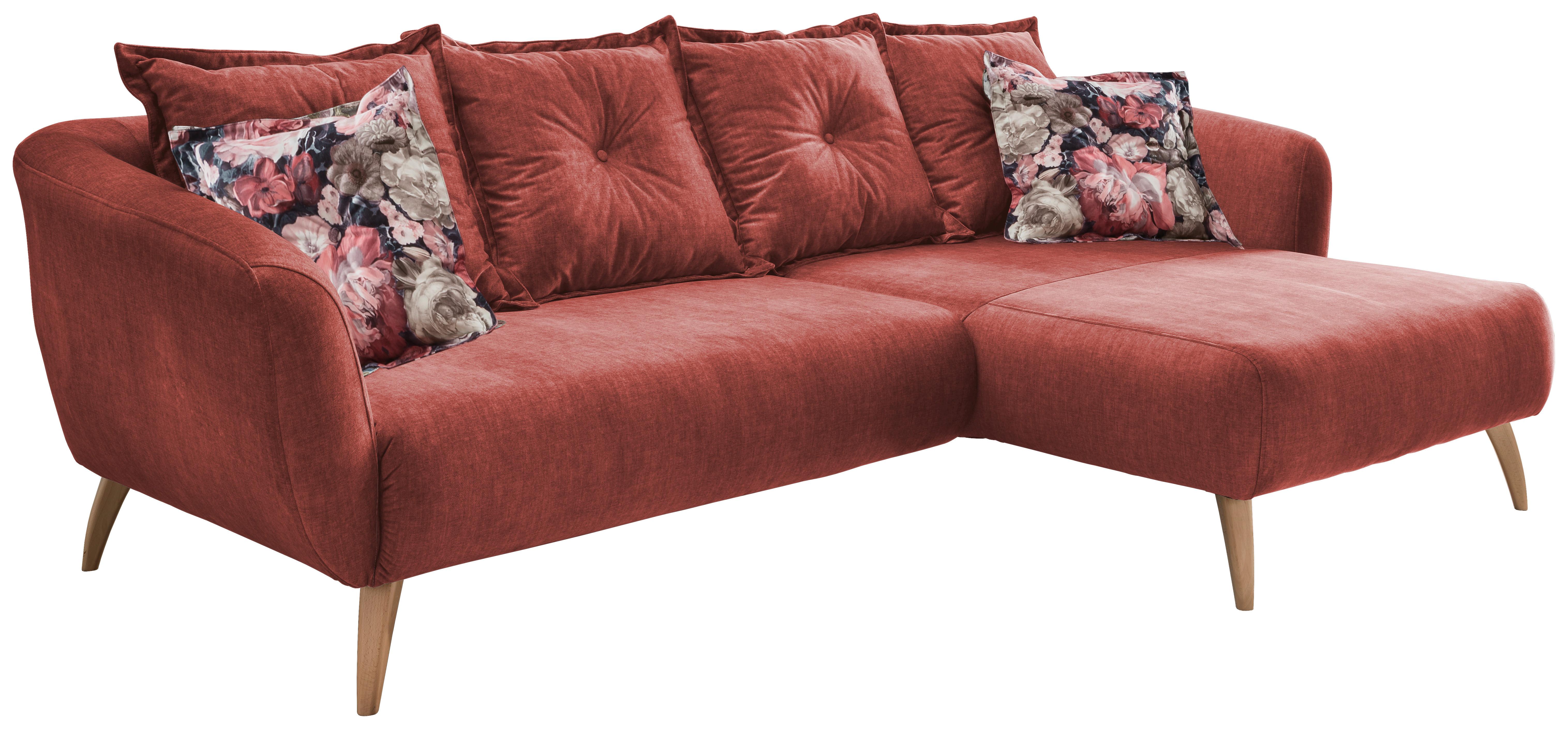 Wohnlandschaft Baggio Koralle Velours - Koralle/Buchefarben, MODERN, Holz/Textil (277/162cm) - Livetastic