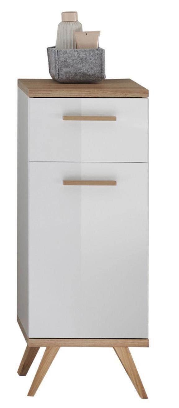 SZAFKA DOLNA NOVENTA  -TOP- - kolor dębowy/biały, Design, materiał drewnopochodny/szkło (35,5/89,5/33,0cm) - Xora