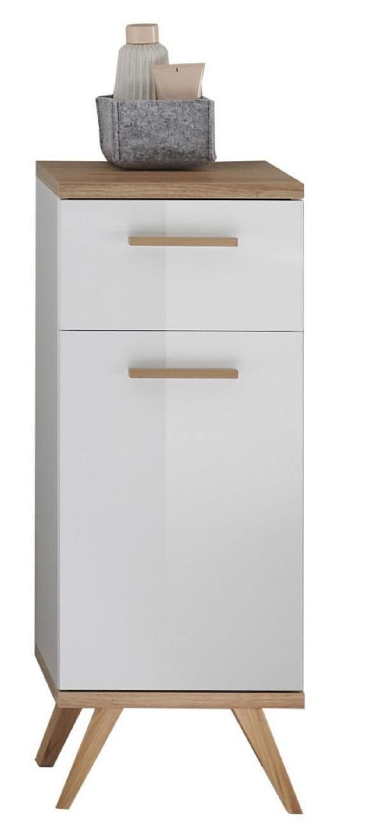 SZAFKA DOLNA NOVENTA  -TOP- - kolor dębowy/biały, Design, materiał drewnopochodny/szkło (35,5/89,5/33,0cm) - Xora