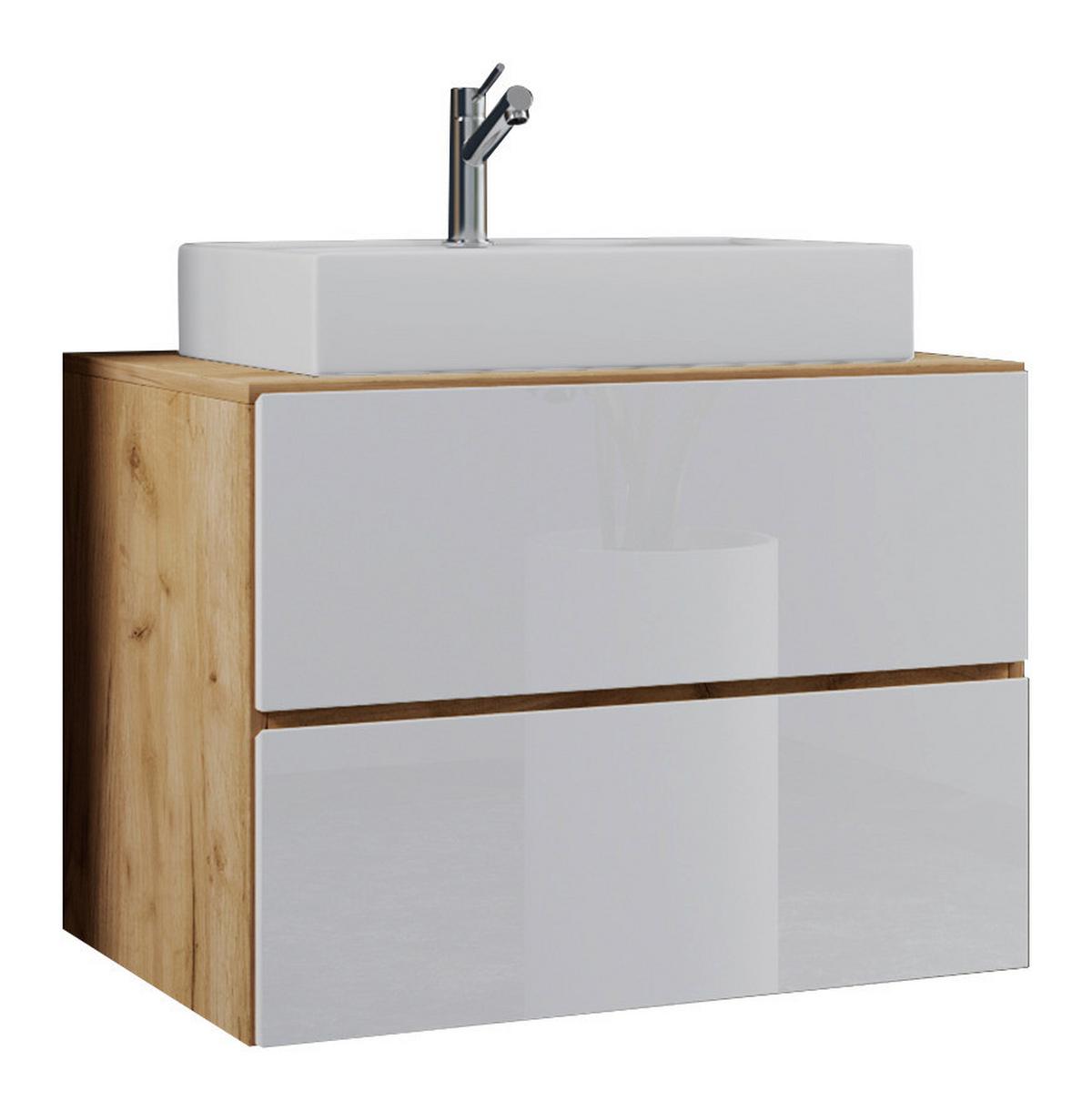 Badezimmer Lendas 5-tlg. ca. 147 cm Weiß/Honigeiche - Honigeiche/Weiß, MODERN, Keramik/Holzwerkstoff (147cm) - MID.YOU