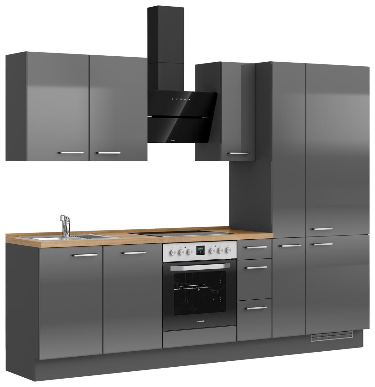 Küchenblock Flash m. Geräten Schieferfarben - Schieferfarben/Edelstahlfarben, MODERN, Holzwerkstoff/Metall (270cm) - Nobilia