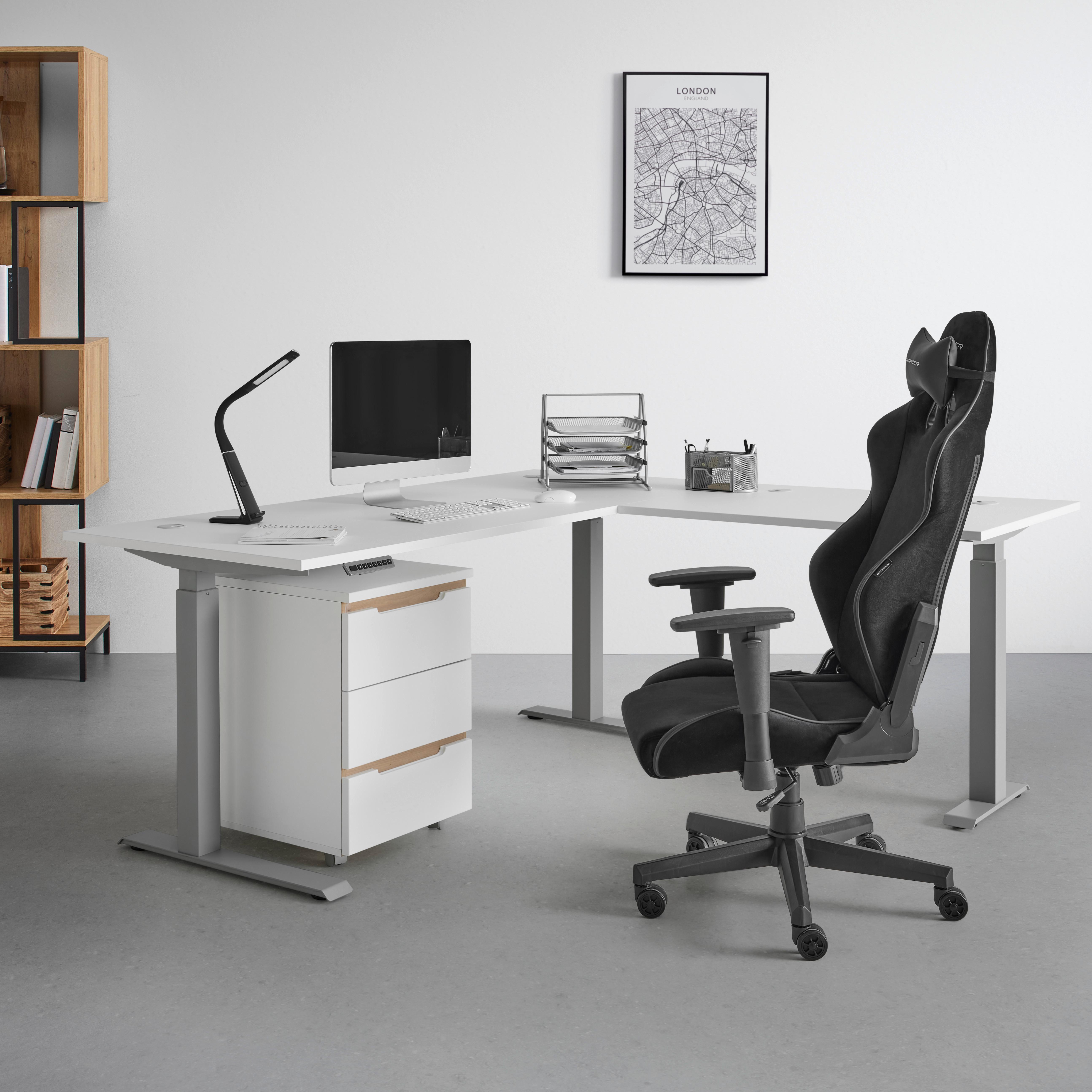 Eckschreibtisch Dallas Weiß - Weiß, MODERN, Holzwerkstoff/Metall (185/64/177cm) - Mömax