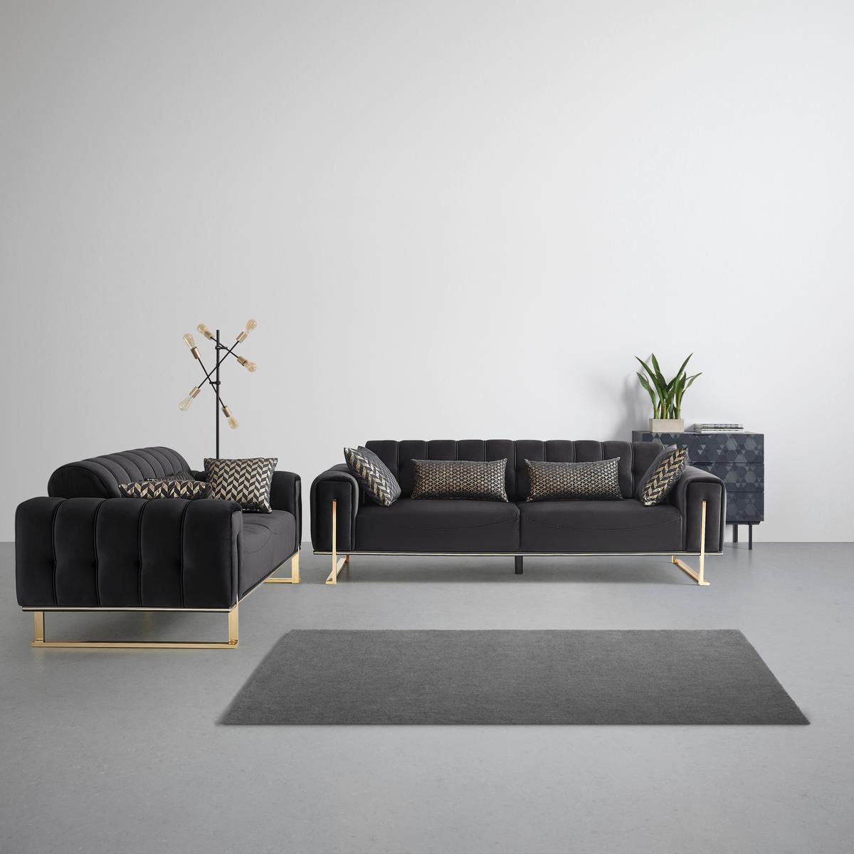 3-Sitzer-Sofa Aile in Schwarz/Goldfarben - Goldfarben/Schwarz, LIFESTYLE, Textil (244/80/90cm) - Based