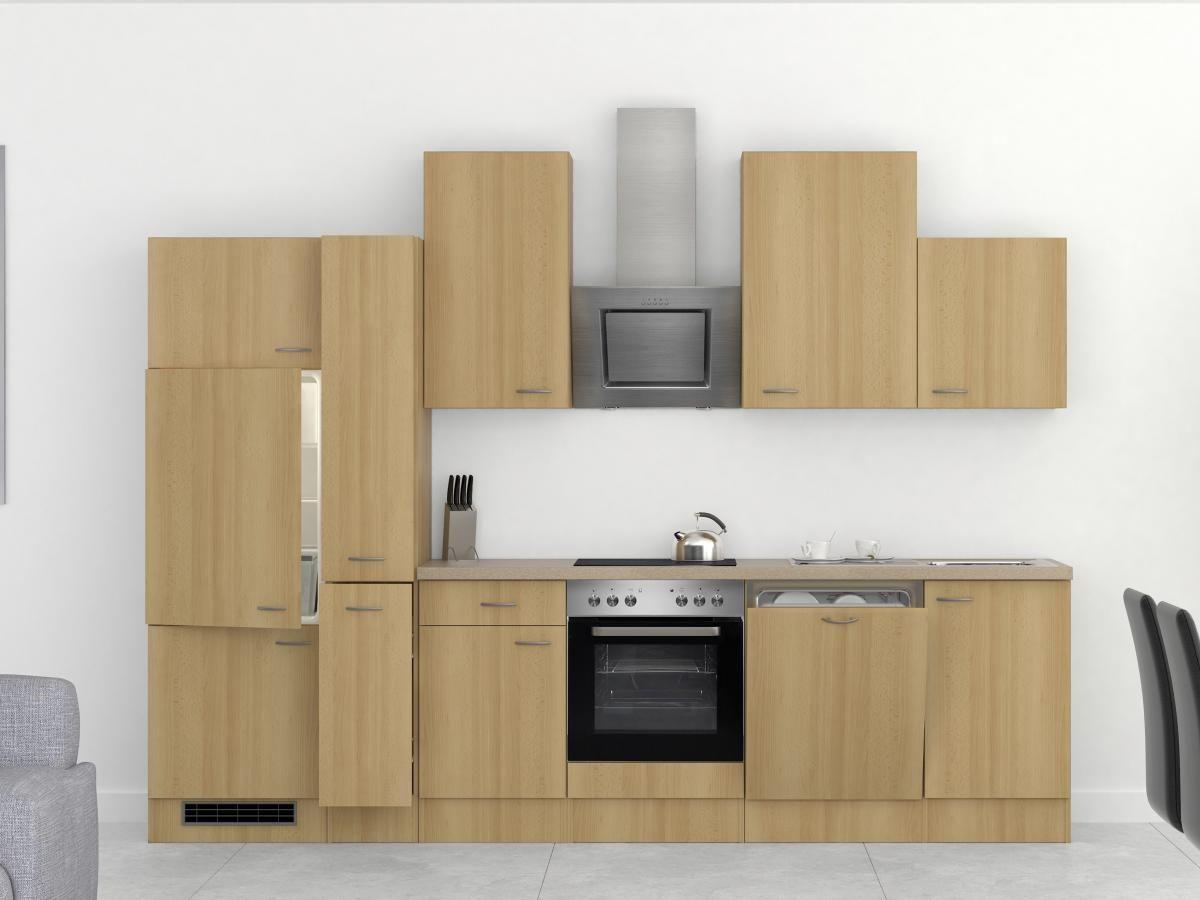 Küchenblock "Nano" , Buche - Edelstahlfarben/Beige, MODERN, Holzwerkstoff/Kunststoff (310cm) - FlexWell