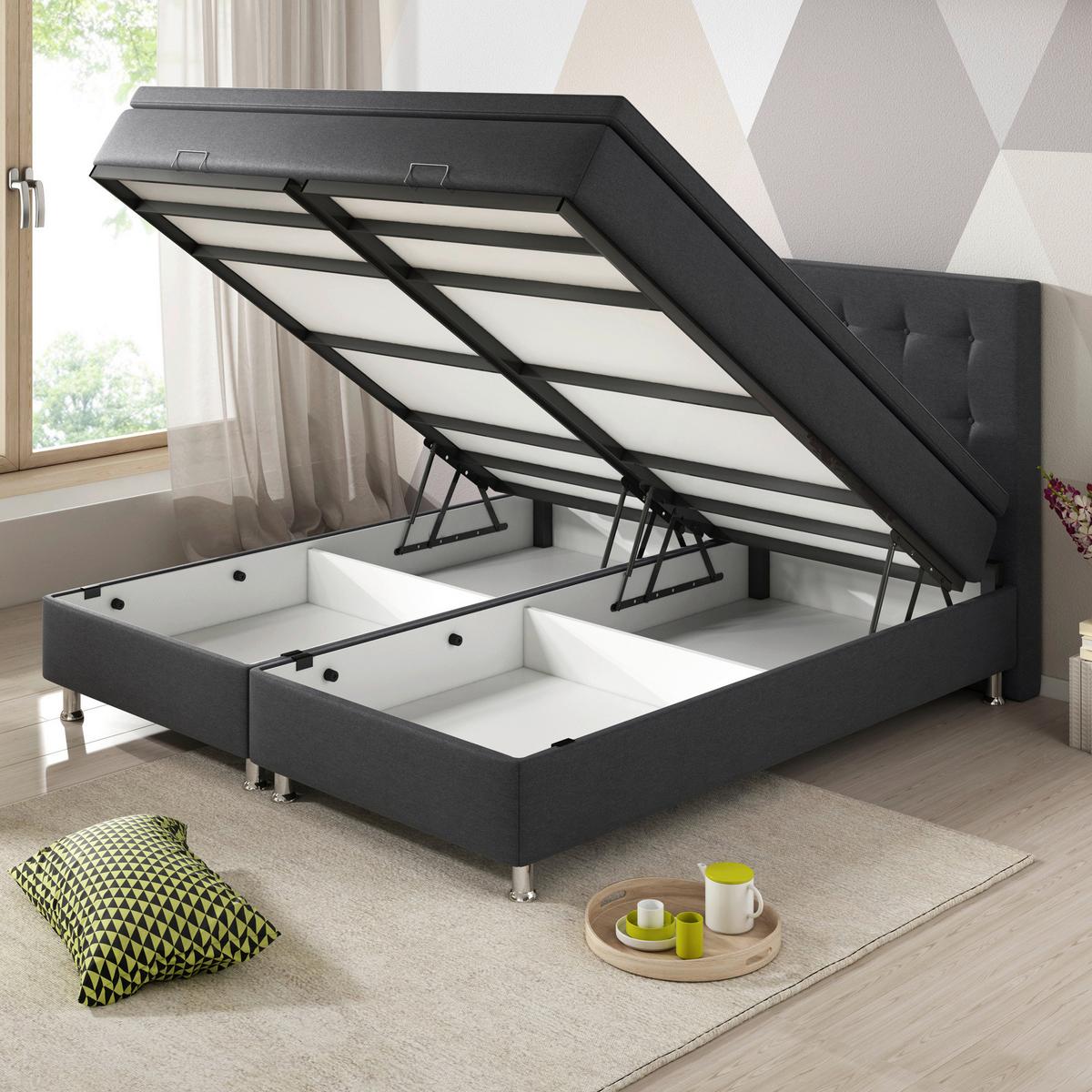 ŁÓŻKO BOXSPRING KÖLN-BK - antracytowy/kolor srebrny, Konventionell, metal/tkanina (180/200cm) - MID.YOU
