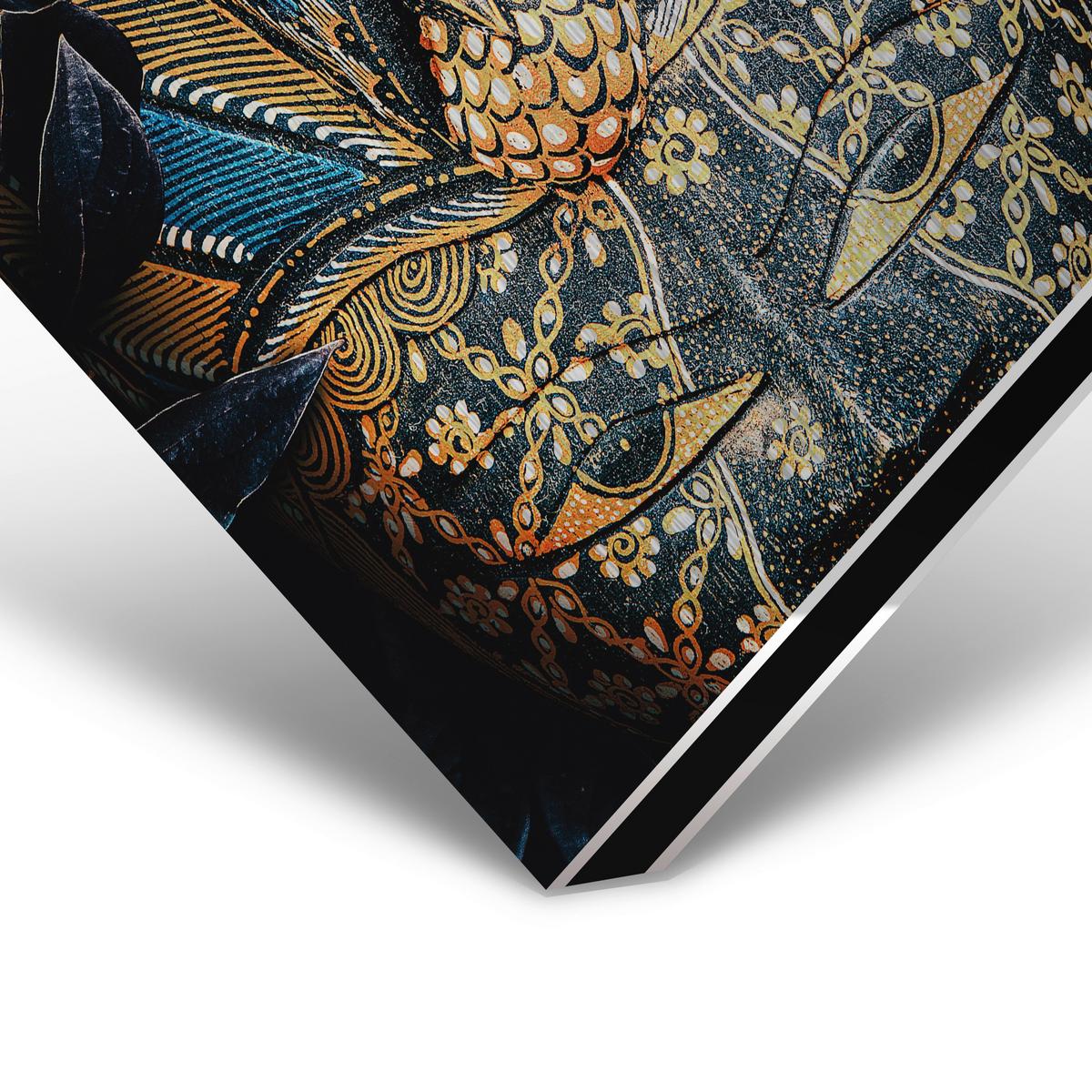 Aluminiumbild Tribal Multicolor ca. 70x118cm - Blau/Goldfarben, Design, Kunststoff/Metall (70/118cm) - Wandkraft