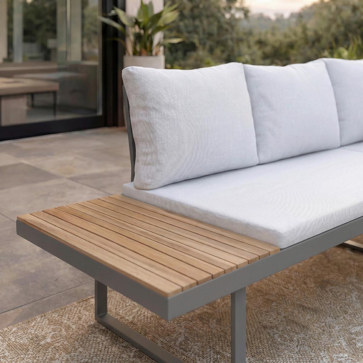 Loungegarnitur Elia Hellgrau Outdoorstoff/Metall/Holz - Hellgrau, MODERN, Holz/Textil (236,5/75/236,5cm) - Bessagi Garden