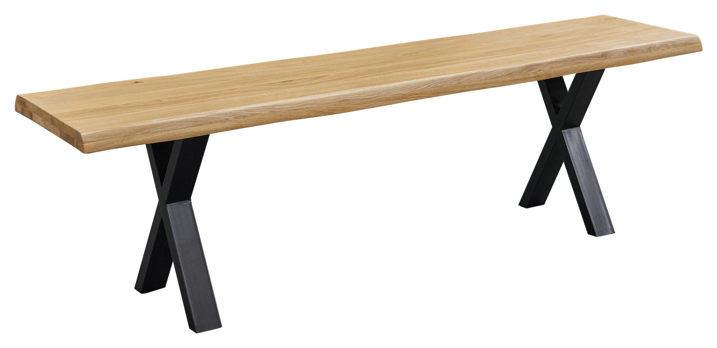 Sitzbank in Wildeiche - Eichefarben/Schwarz, Natur, Holz/Metall (180/44/38cm) - Zandiara