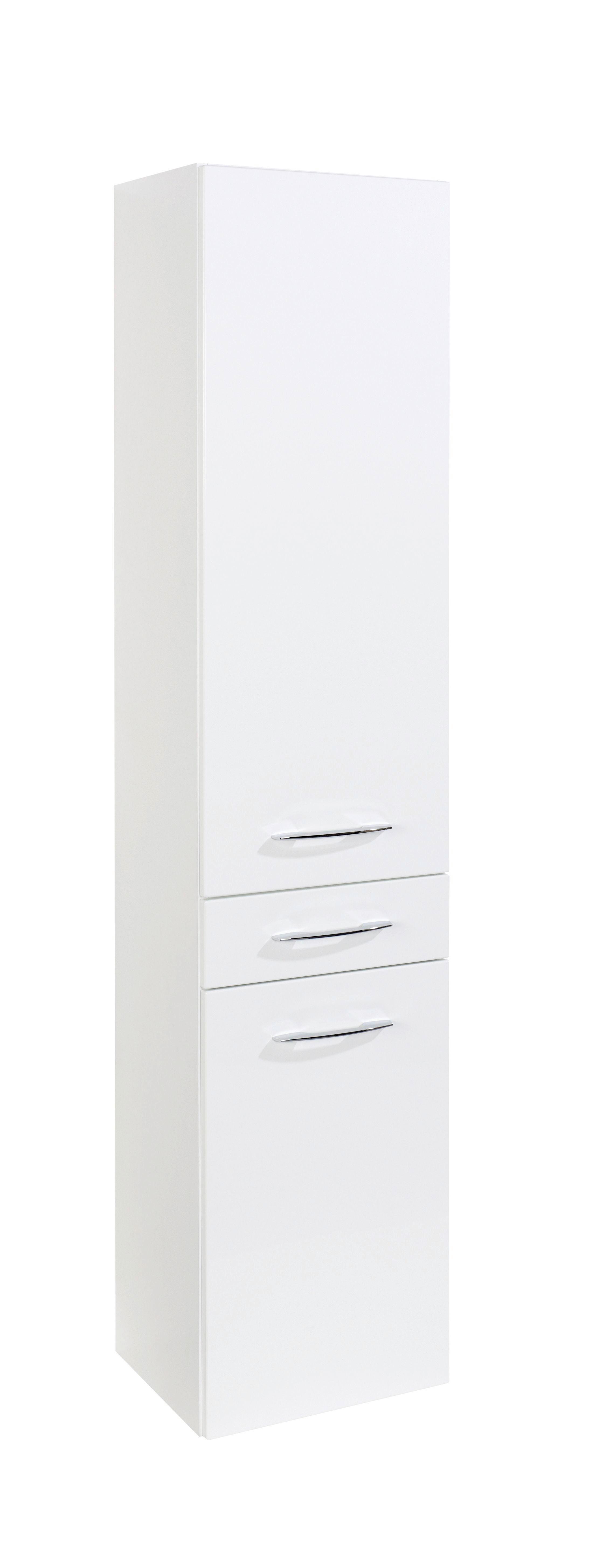 Seitenschrank Florida in Weiß - Chromfarben/Weiß Hochglanz, MODERN, Holzwerkstoff/Metall (40/180/35cm)