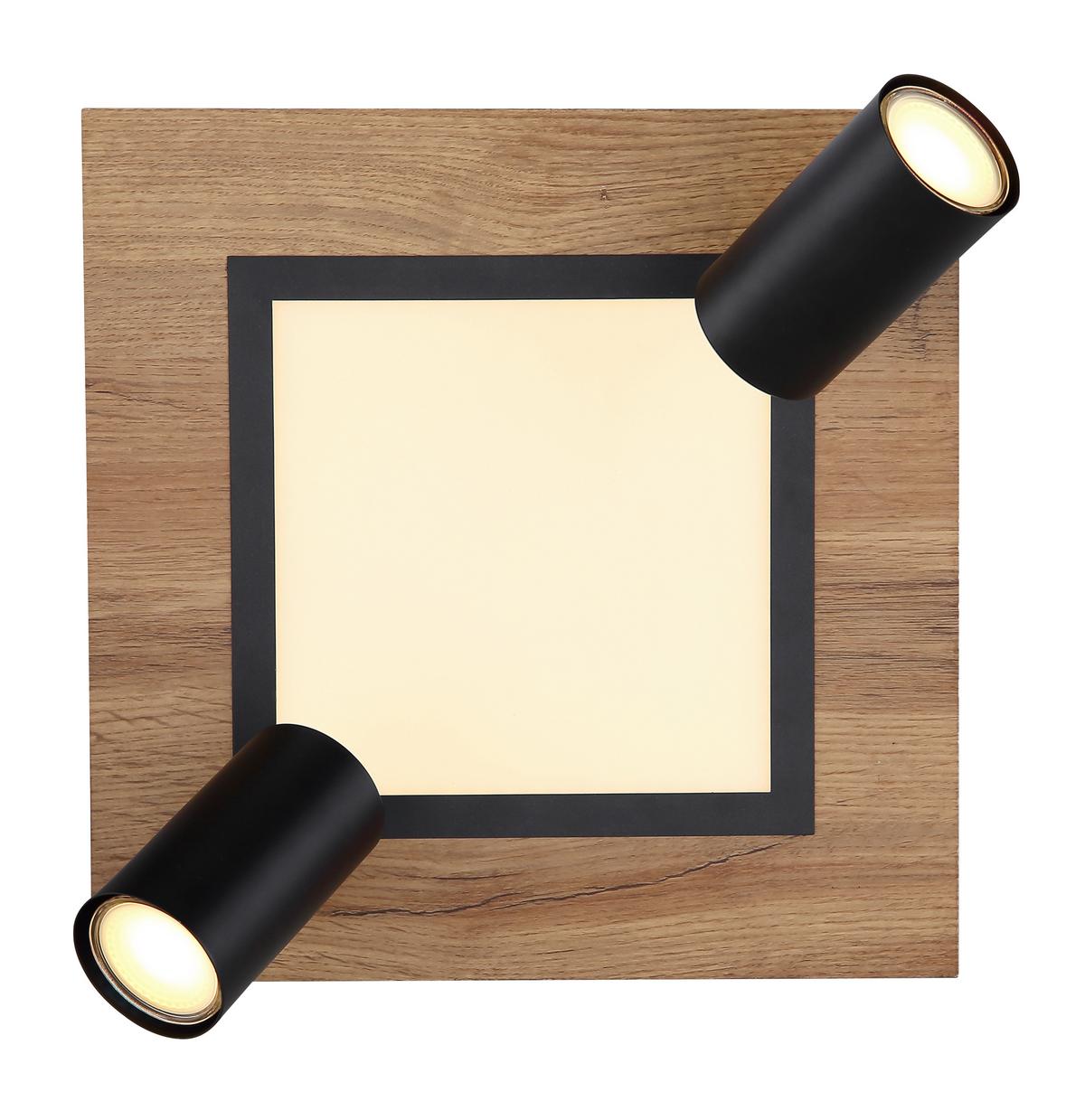 LED-Deckenleuchte Ulla in Natur/Schwarz max. 12 Watt - Opal/Schwarz, Design, Holzwerkstoff/Kunststoff (30/30/18cm) - Globo