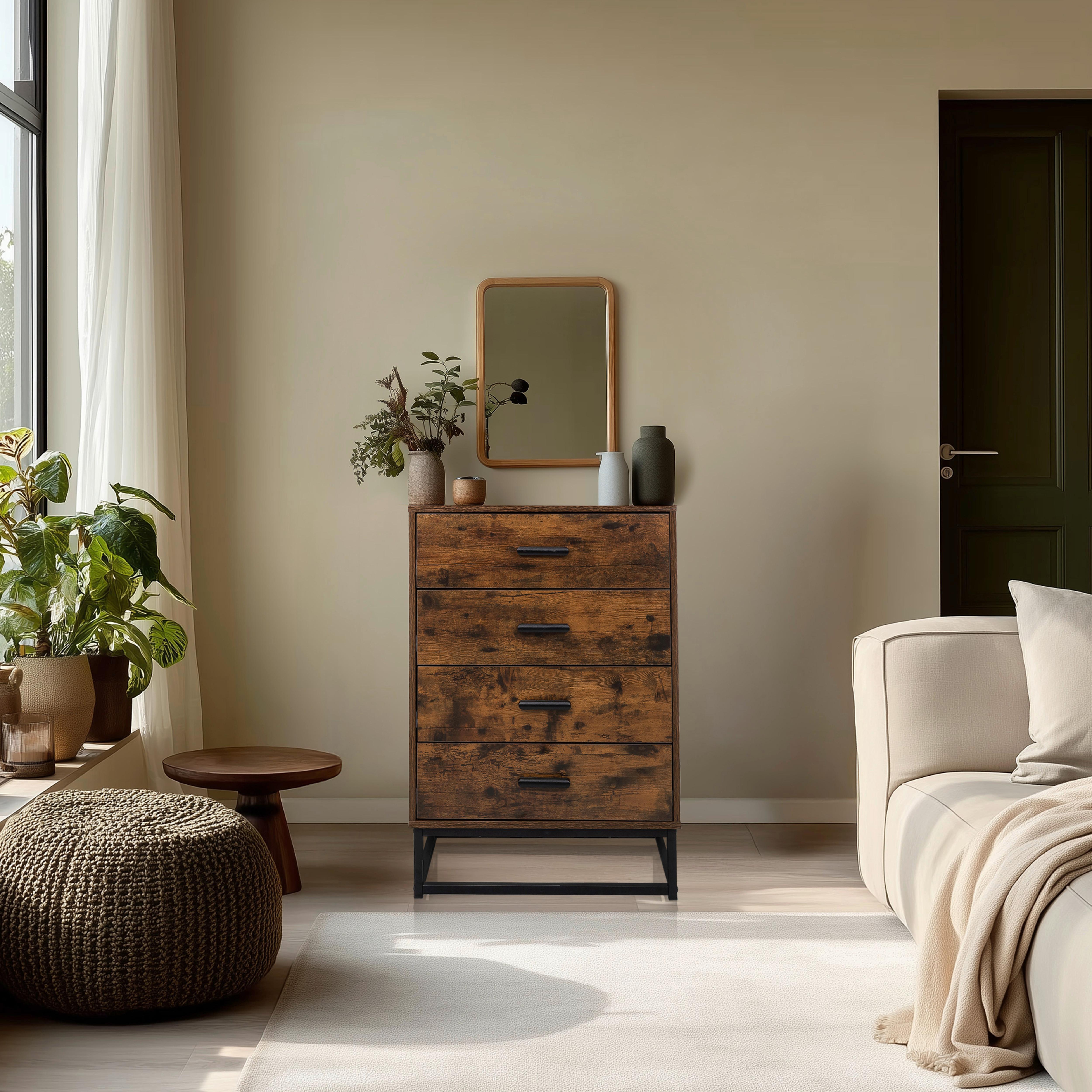 Komoda Vinstra, Rjava, Črna - črna/rjava, Moderno, kovina/leseni material (60/83,5/38,5cm) - MID.YOU