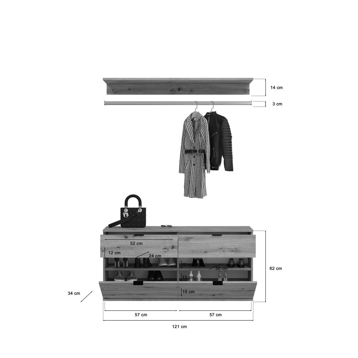 Garderobe Projekt X 32-teilig ca.121x61x34cm Eichefarben - KONVENTIONELL, Holzwerkstoff (121/61/34cm) - MID.YOU