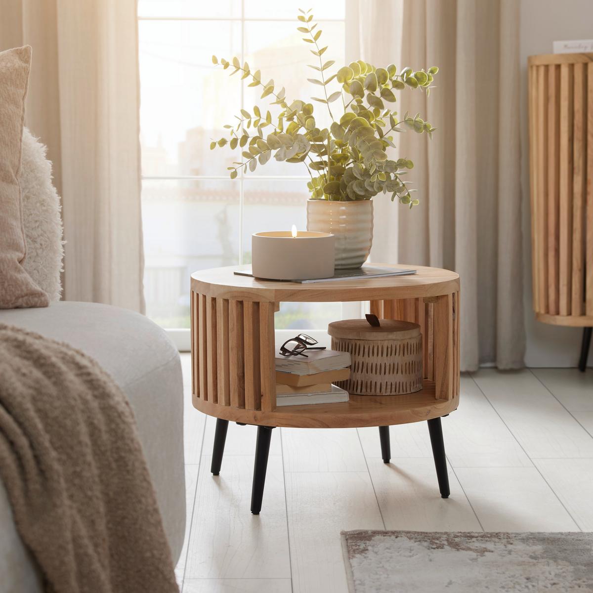 Beistelltisch Maddi Naturfarben/Schwarz - Schwarz/Naturfarben, LIFESTYLE, Holz/Metall (50/40/50cm) - Mömax