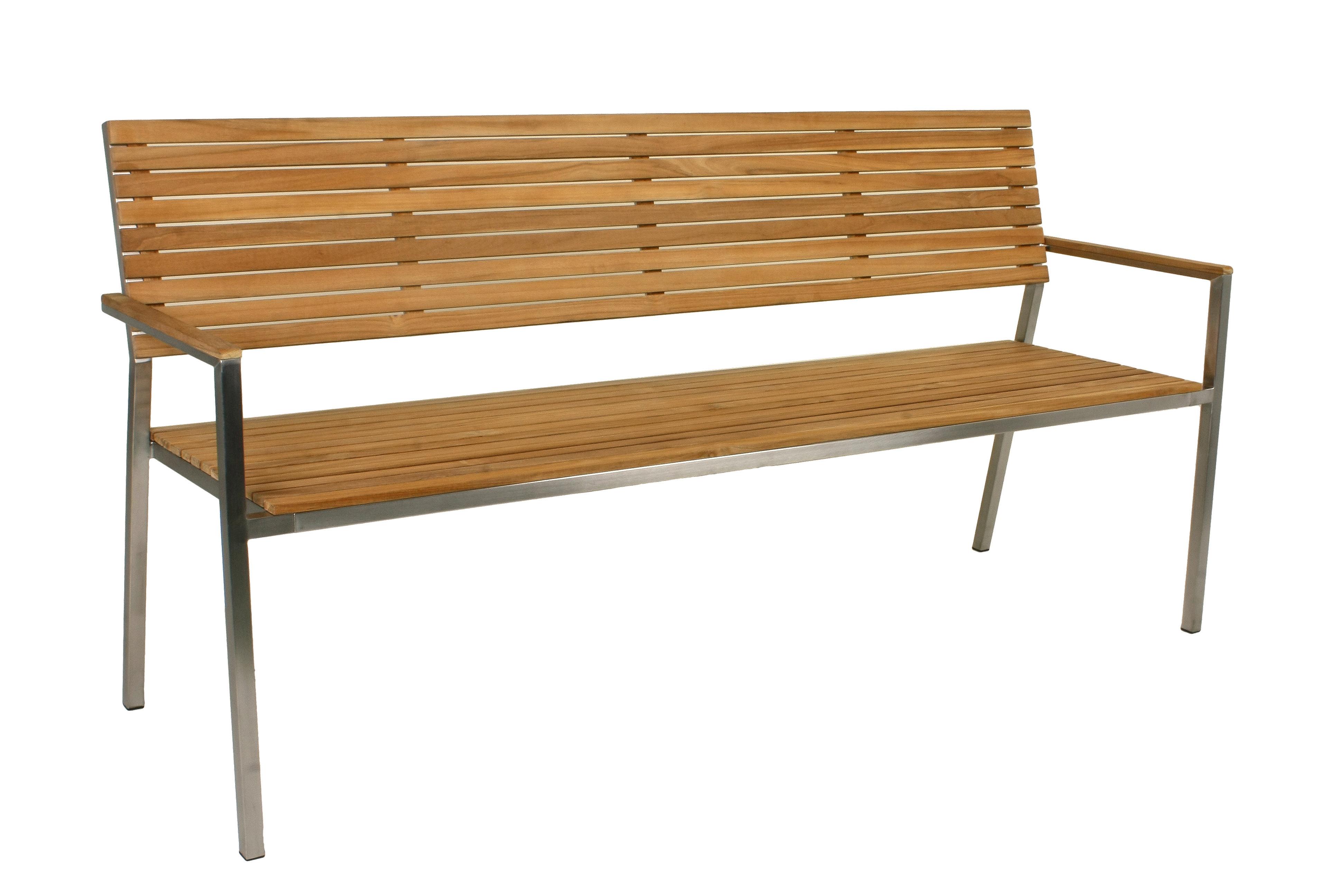 Gartenbank Teakholz Denver mit Rückenlehne - Silberfarben/Teakfarben, Basics, Holz/Metall (180/86/55cm) - Gardenson