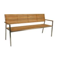 Gartenbank Teakholz Denver mit Rückenlehne - Silberfarben/Teakfarben, Basics, Holz/Metall (180/86/55cm) - Gardenson
