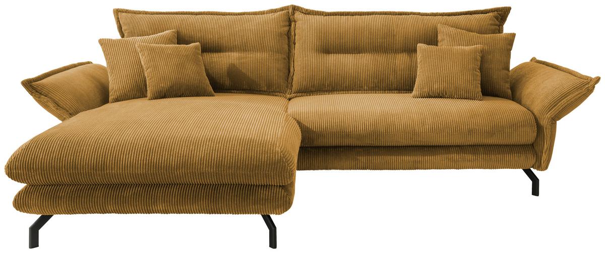 Wohnlandschaft Lava Goldfarben Cord - Goldfarben/Schwarz, MODERN, Textil/Metall (180/255cm) - Livetastic