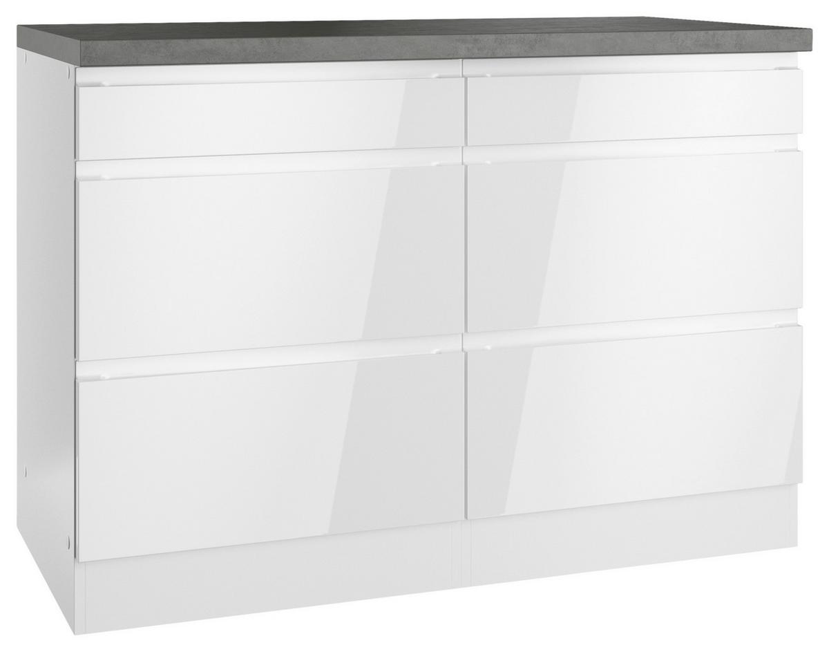 Küchenunterschrank Monza ca. 120x86 cm Weiß/Grau - Weiß Hochglanz/Weiß, LIFESTYLE, Holzwerkstoff (120/86/60cm) - Held