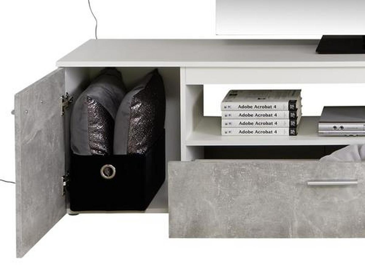 Mobilier camera de zi Vulcan - alb/gri, Modern, sticlă/material pe bază de lemn (265-295/194/40cm) - Based