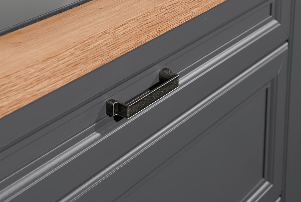 Küchenblock Jasmit mit Geräten ca. 210 cm Anthrazit/Eiche - Anthrazit/Eiche Artisan, ROMANTIK / LANDHAUS, Glas/Holzwerkstoff (210-134cm) - P & B